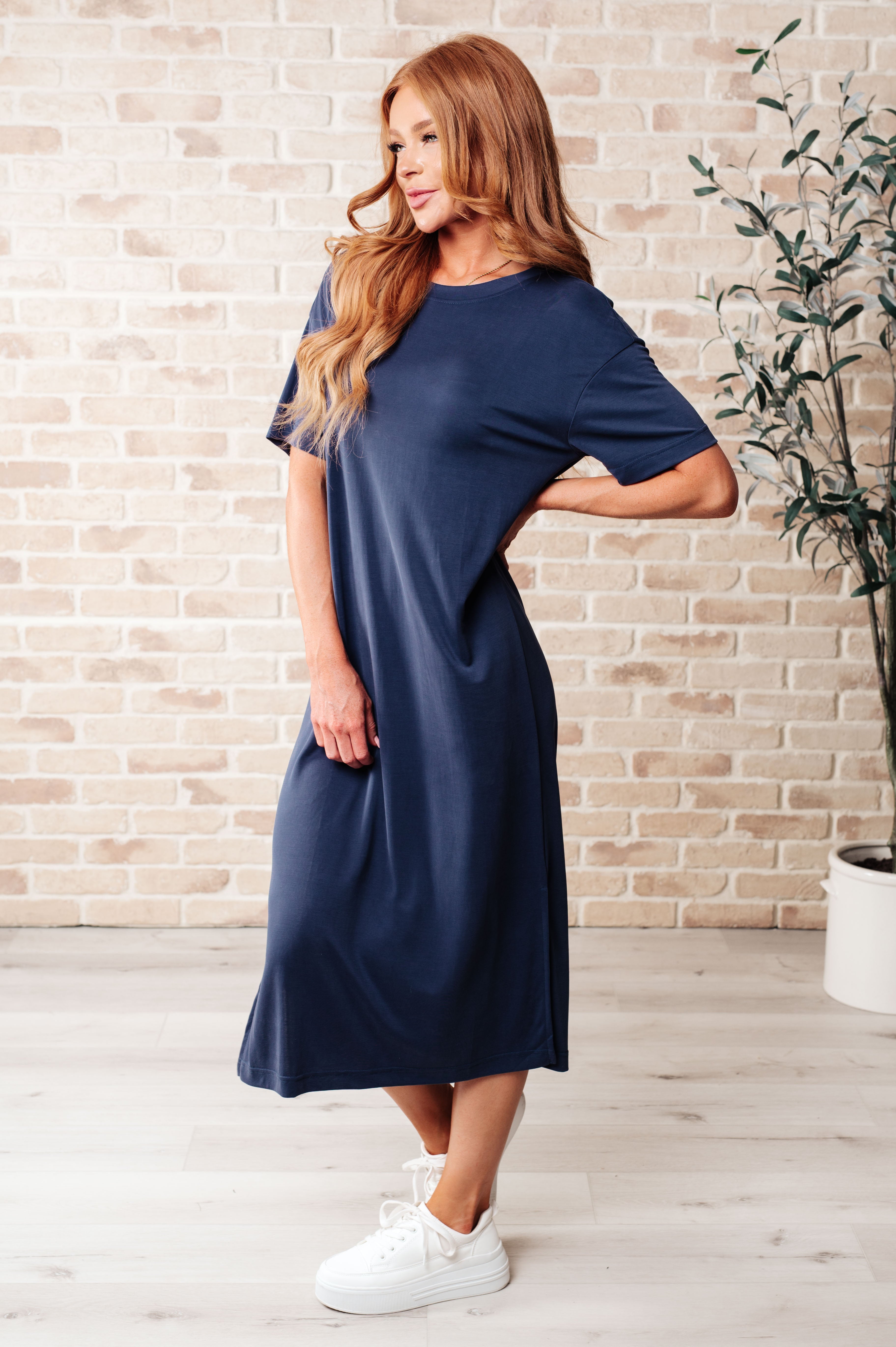 Keeping It Chill Drop Shoulder Maxi Dress in Dark Night Dresses Ave Shops   