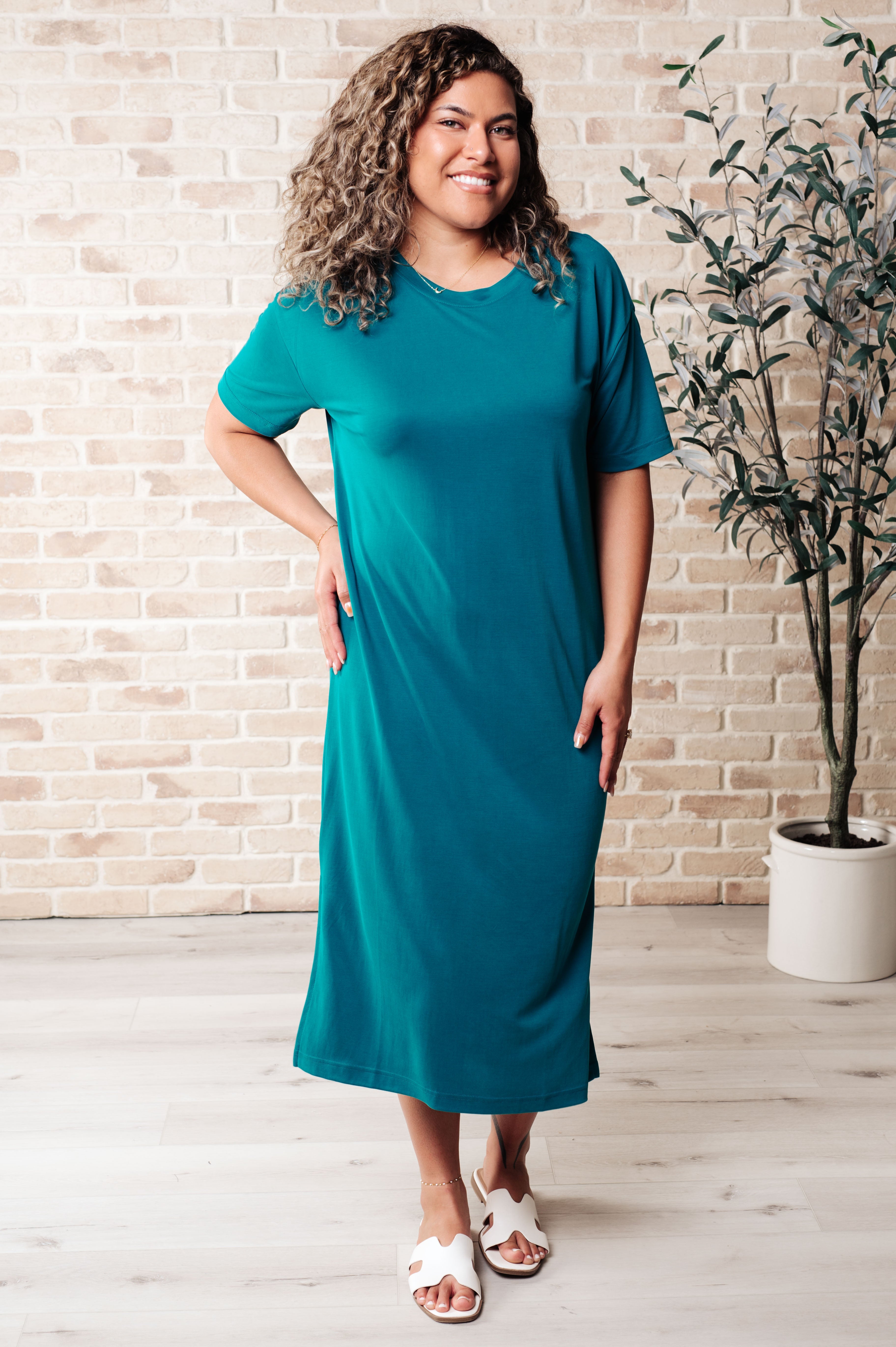 Keeping It Chill Drop Shoulder Maxi Dress in Teal Dresses Ave Shops   