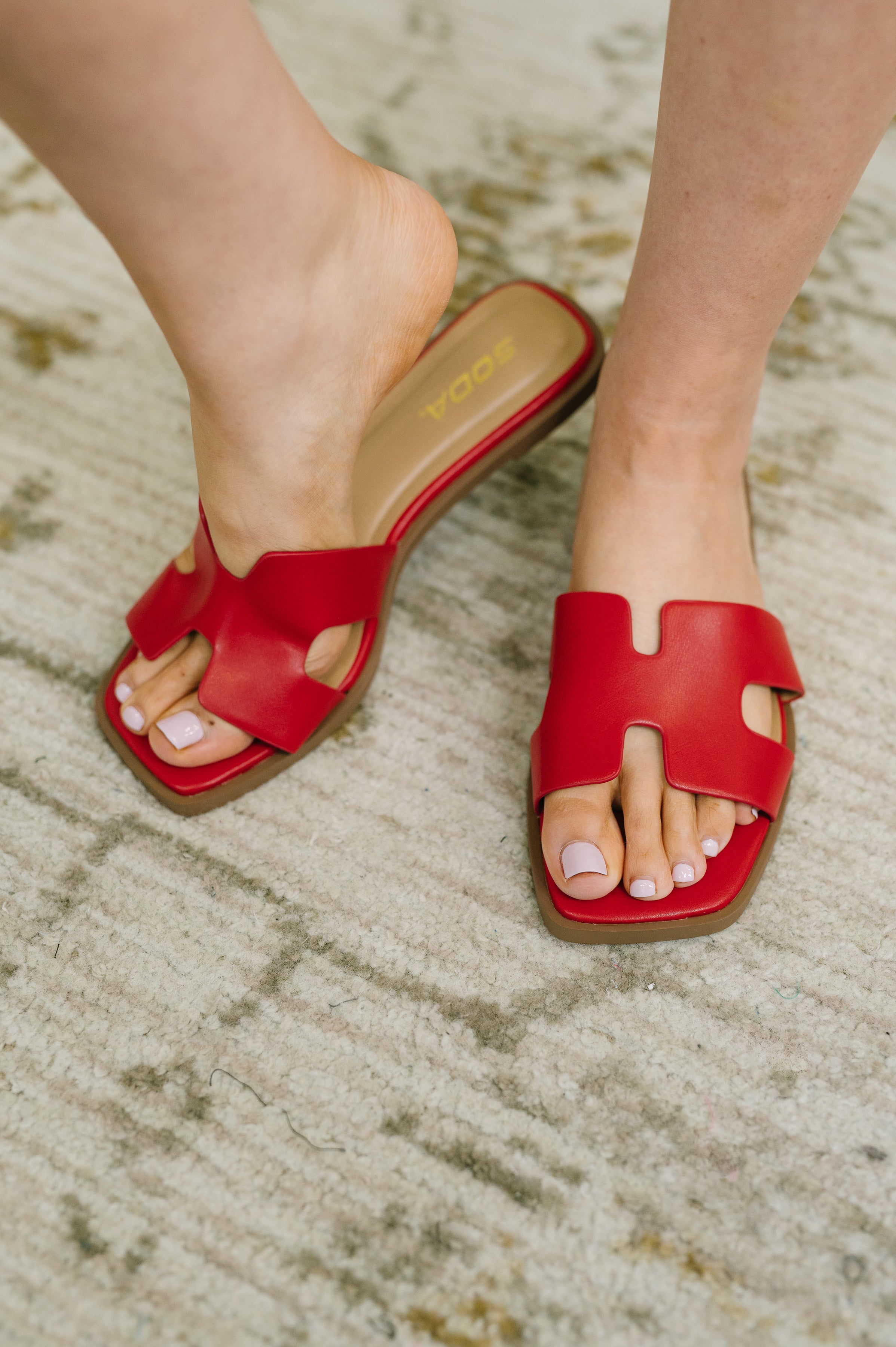 Knit Square Toe Slip on Sandal in Red
