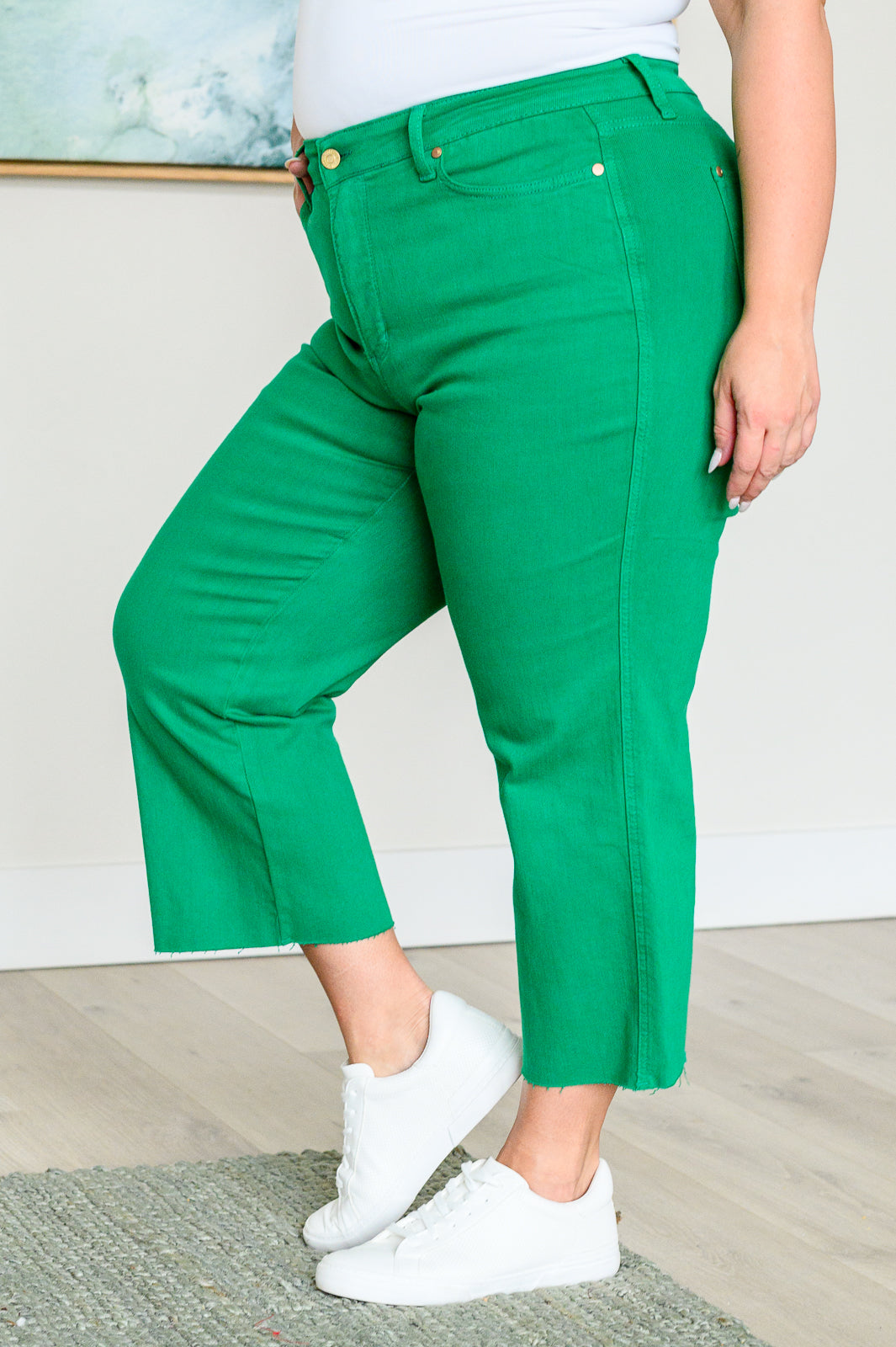 Lisa High Rise Control Top Wide Leg Crop Jeans in Kelly Green Denim Ave Shops   