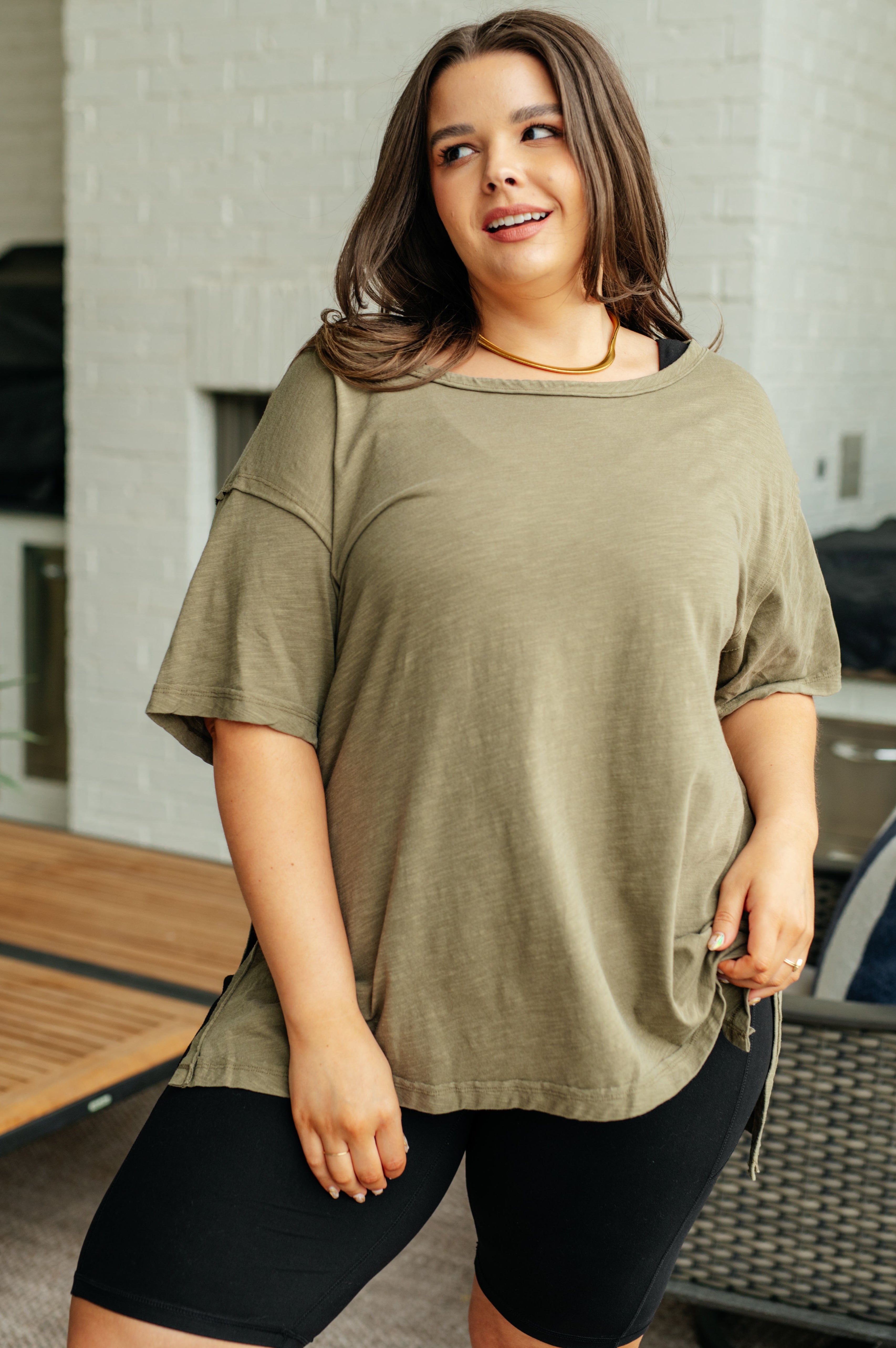 Let Me Live Relaxed Tee in Army Tops Ave Shops   