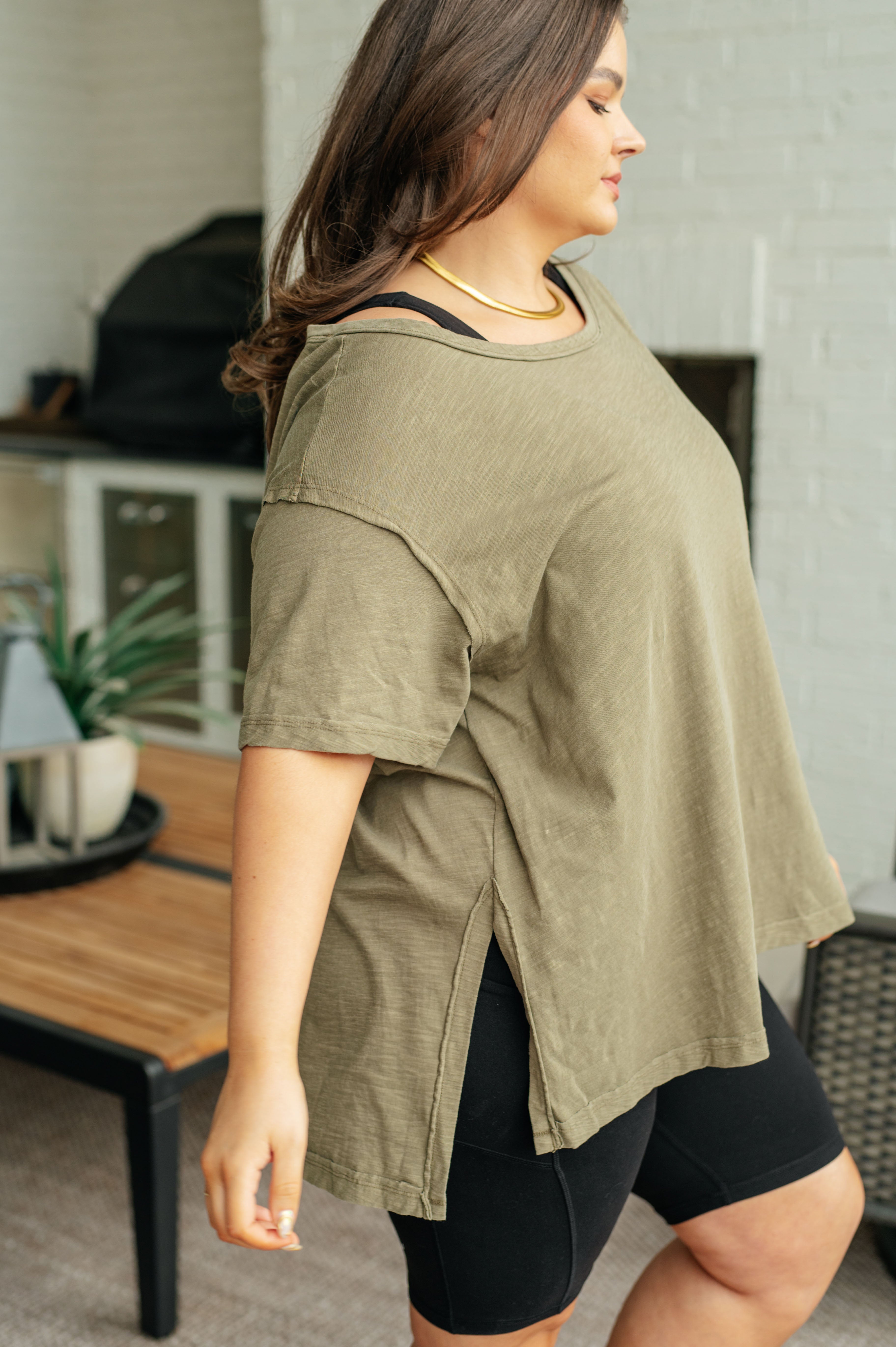 Let Me Live Relaxed Tee in Army Tops Ave Shops   