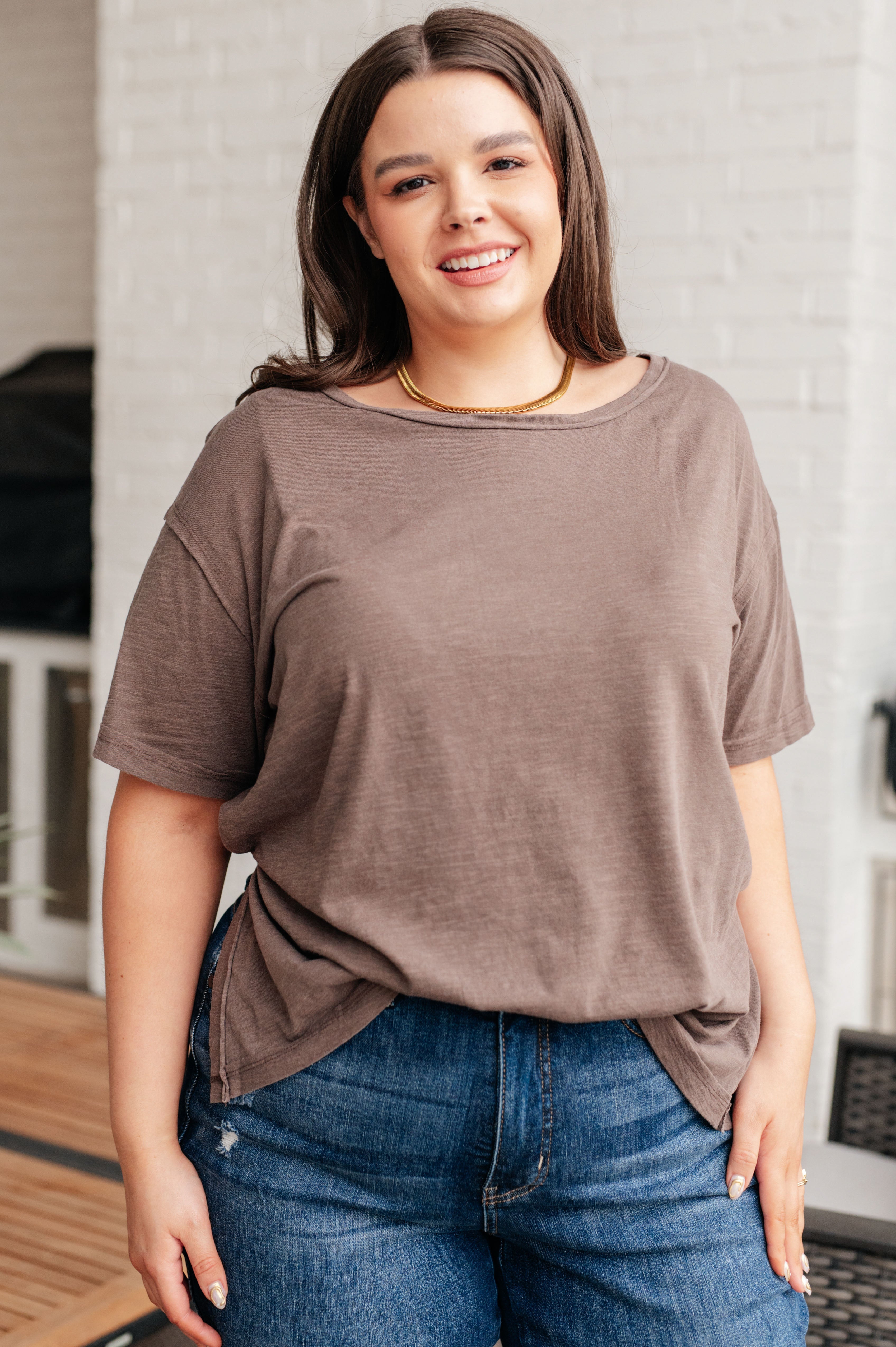 Let Me Live Relaxed Tee in Brown Tops Ave Shops   