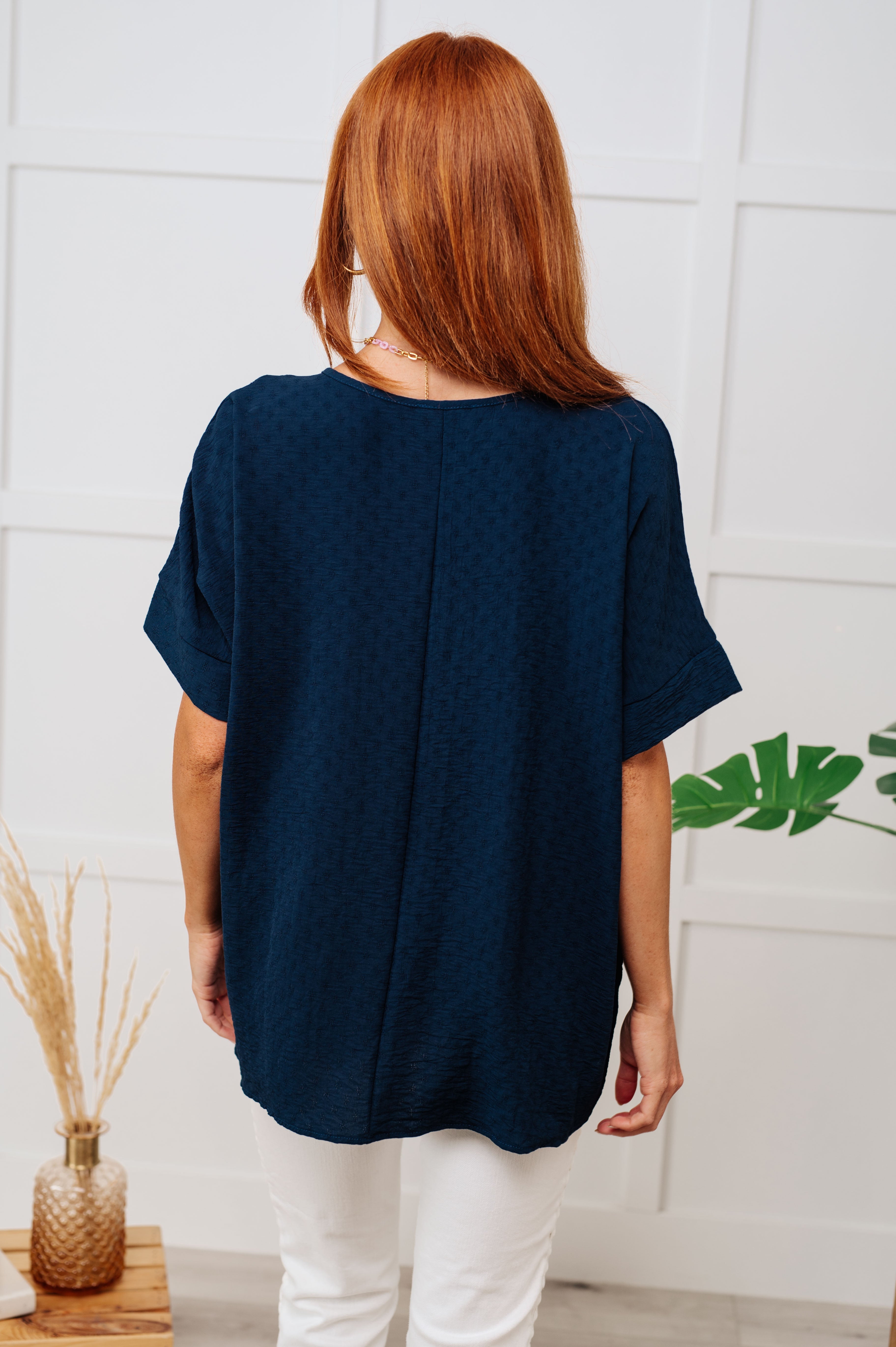 Let's Get Down to Business V-Neck Blouse in Navy