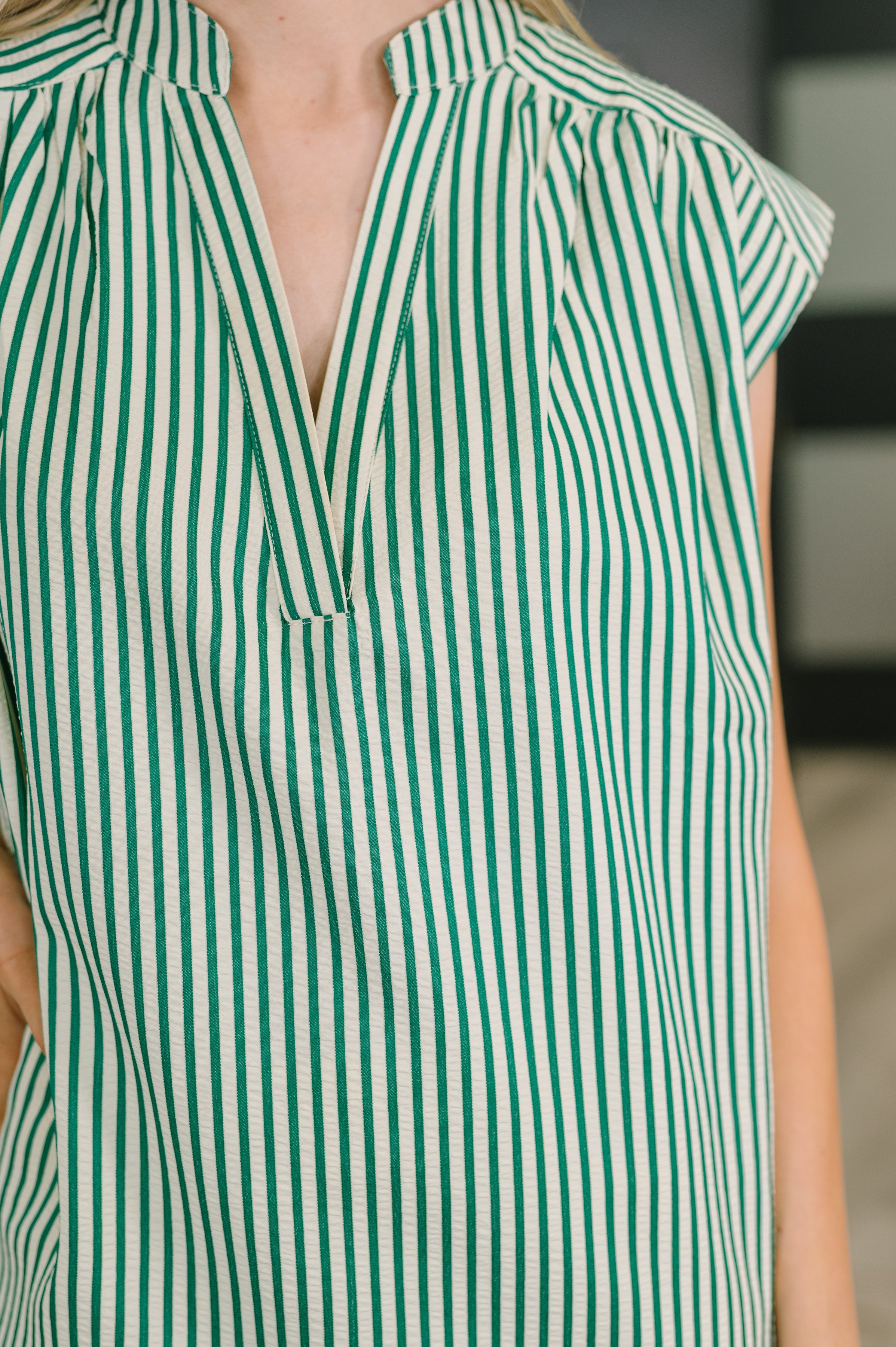 Like a Song Sleeveless V-Neck Blouse in Green