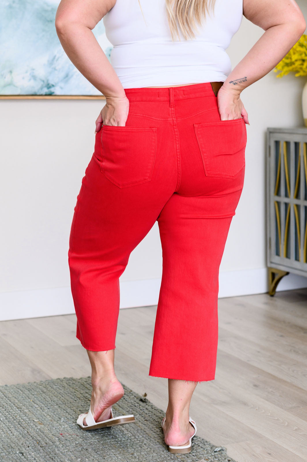 Lisa High Rise Control Top Wide Leg Crop Jeans in Red Denim Ave Shops   