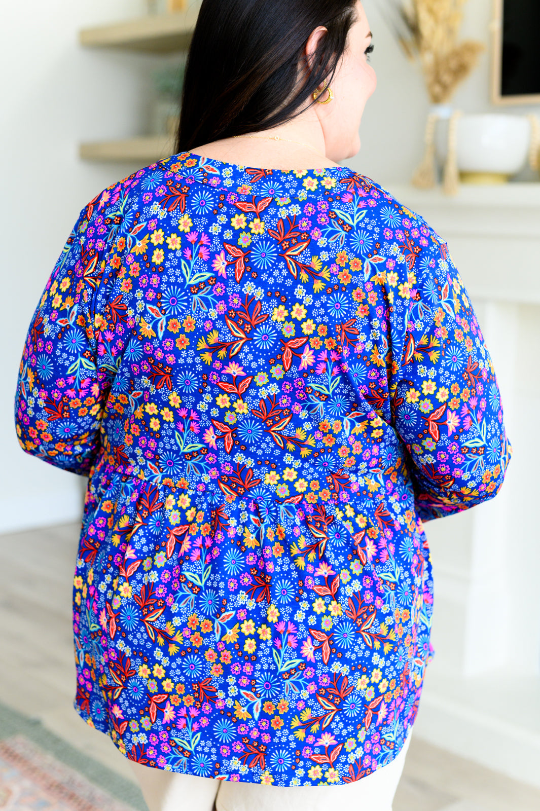 Lizzy Babydoll Top in Royal Retro Floral Tops Ave Shops   