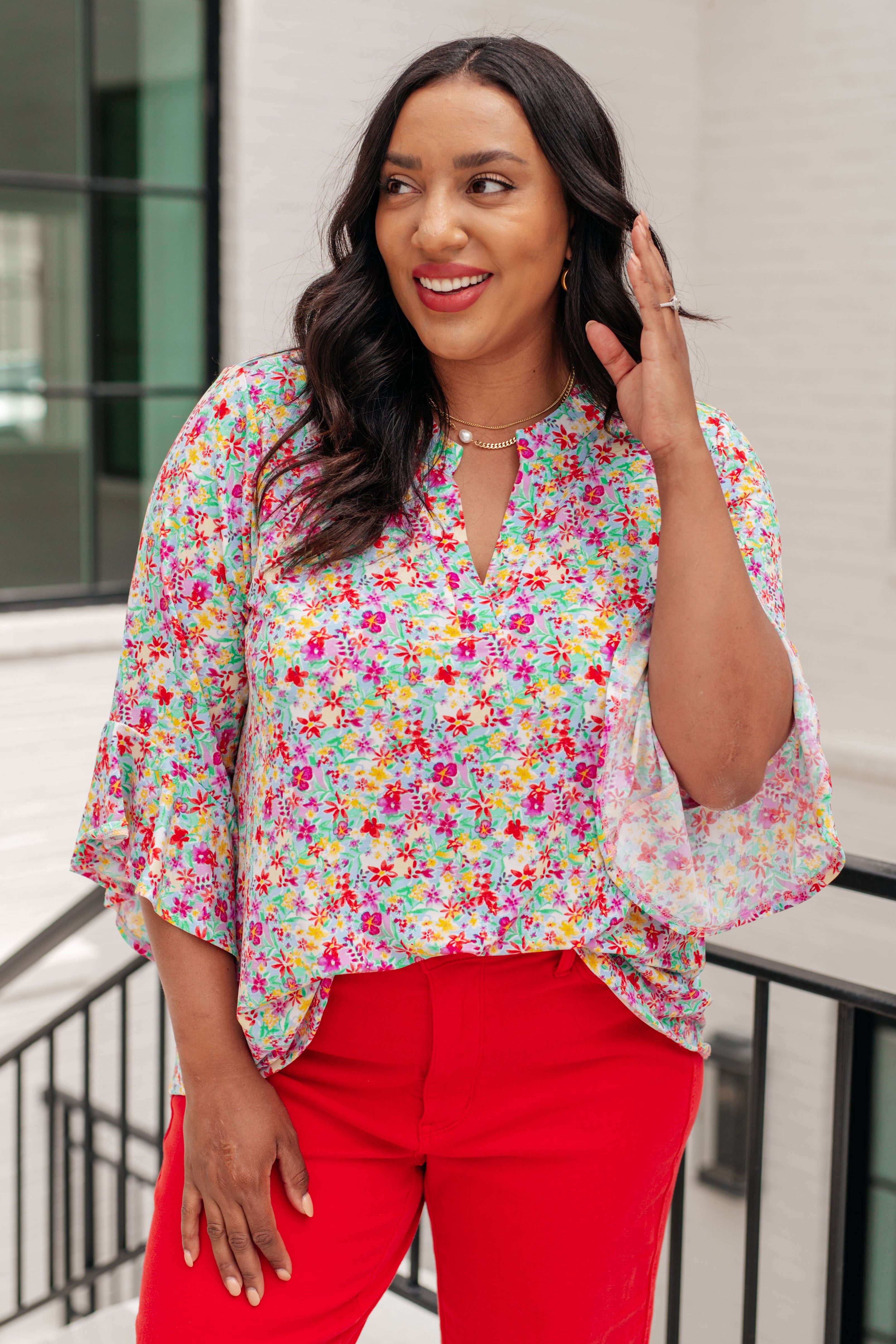 Lizzy Bell Sleeve Top in Lavender Multi Floral Tops Ave Shops   