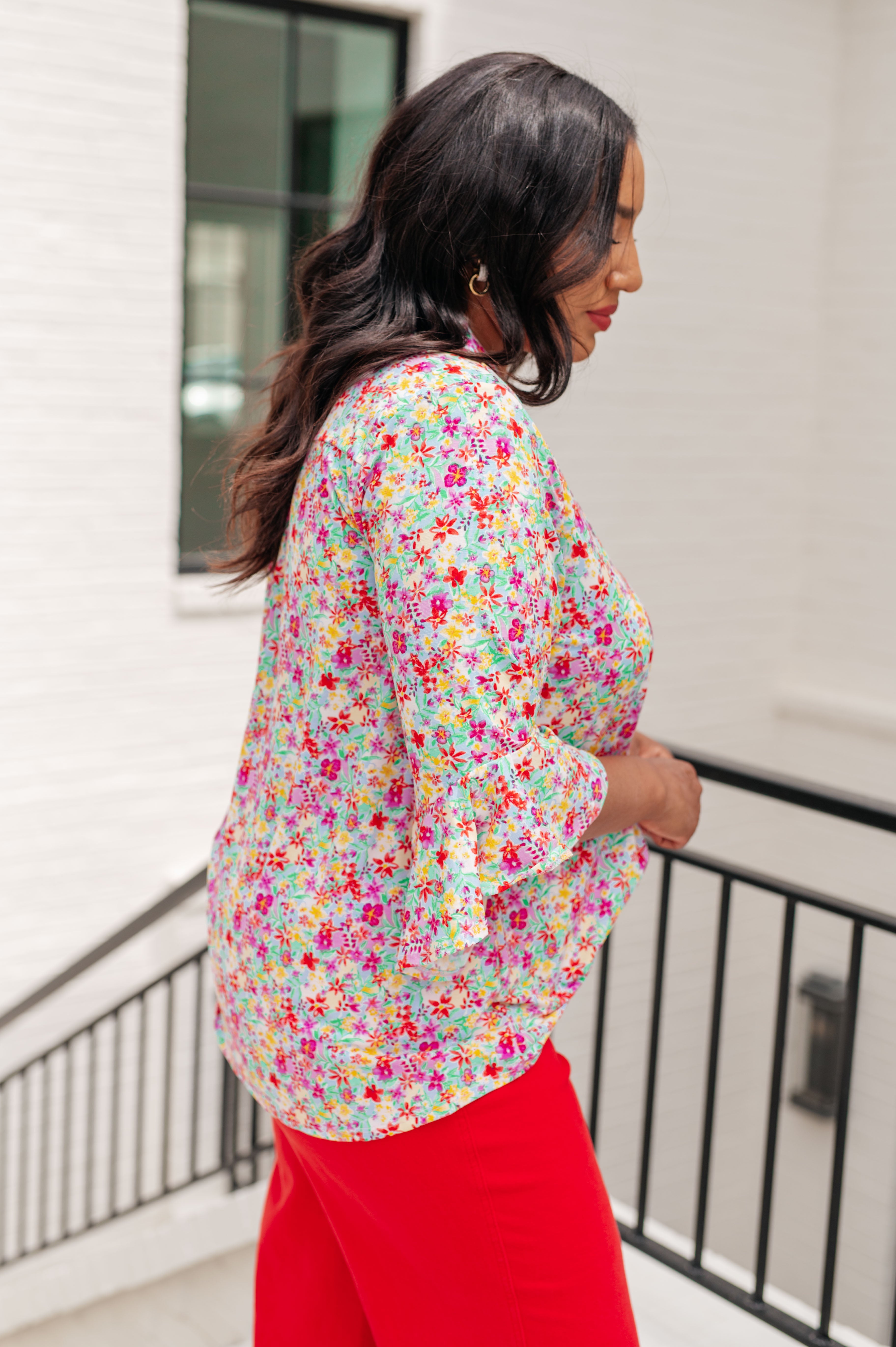 Lizzy Bell Sleeve Top in Lavender Multi Floral Tops Ave Shops   