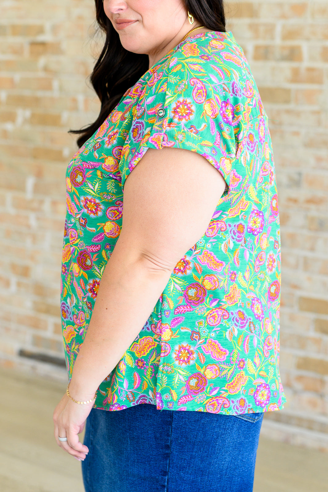 Lizzy Cap Sleeve Top in Emerald and Plum Floral Paisley Tops Ave Shops   