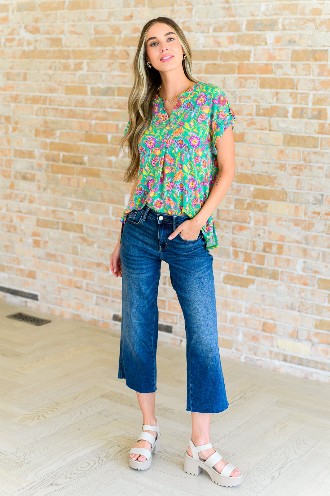 Lizzy Cap Sleeve Top in Emerald and Plum Floral Paisley Tops Ave Shops   