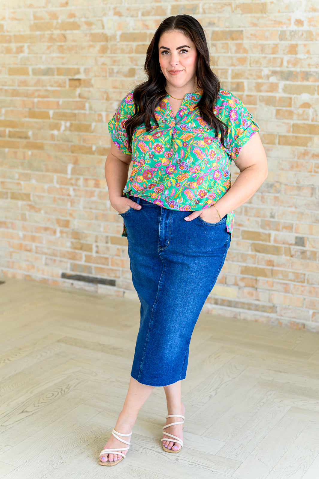 Lizzy Cap Sleeve Top in Emerald and Plum Floral Paisley Tops Ave Shops   