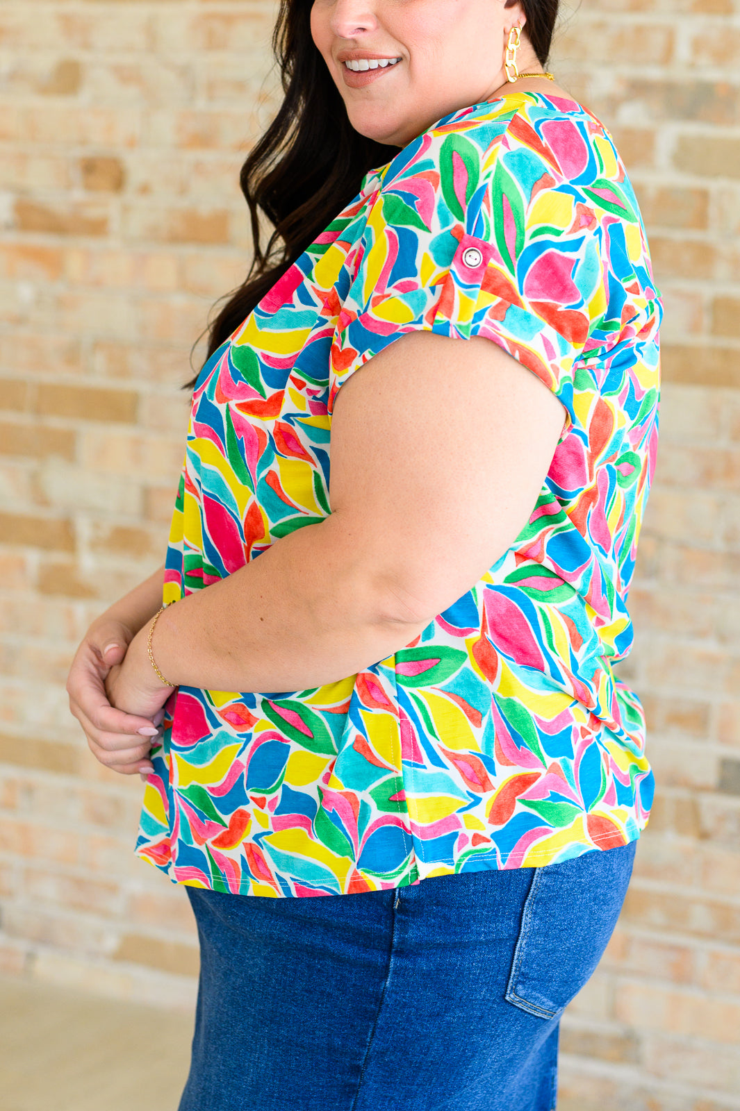 Lizzy Cap Sleeve Top in Emerald and Teal Mod Floral Tops Ave Shops   