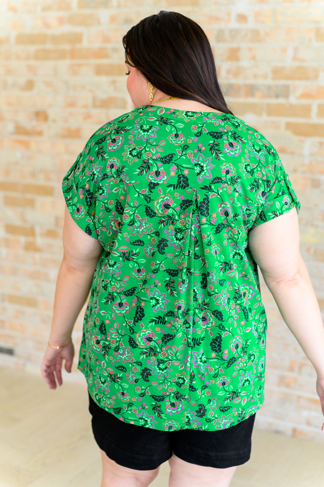 Lizzy Cap Sleeve Top in Green and Black Floral Tops Ave Shops   