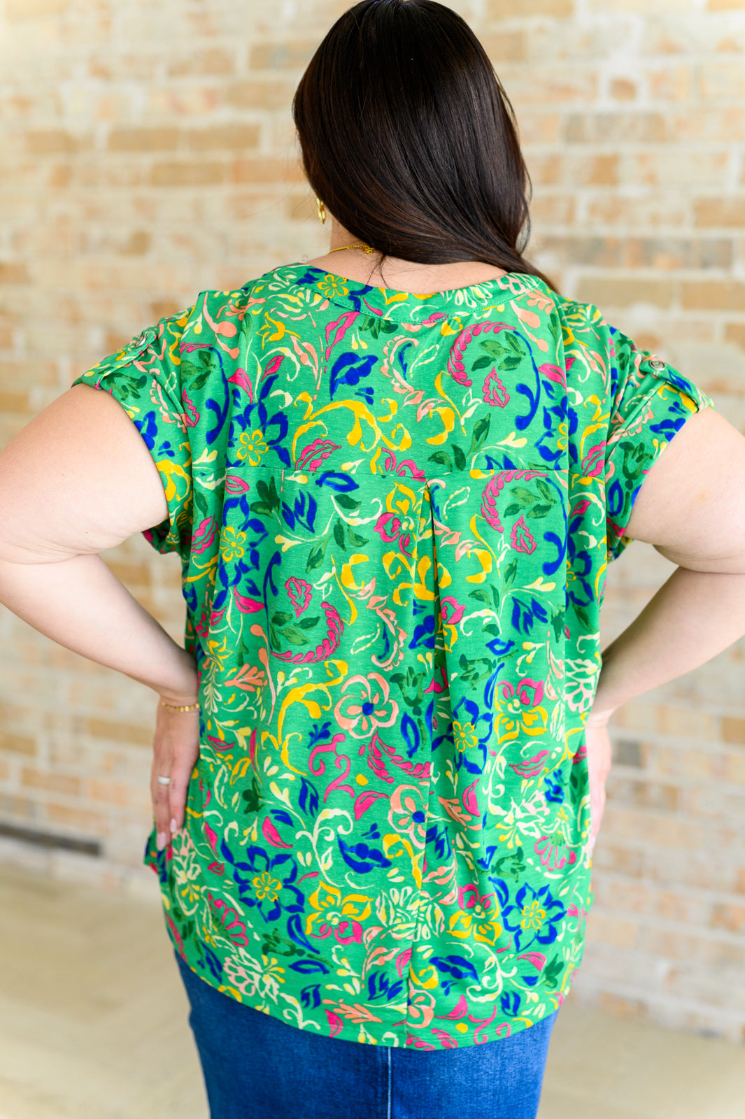 Lizzy Cap Sleeve Top in Green and Royal Watercolor Floral Tops Ave Shops   