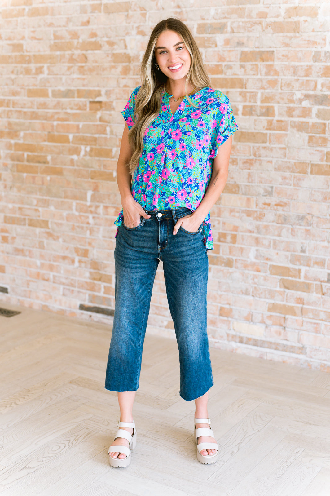 Lizzy Cap Sleeve Top in Mint and Lavender Floral Tops Ave Shops   