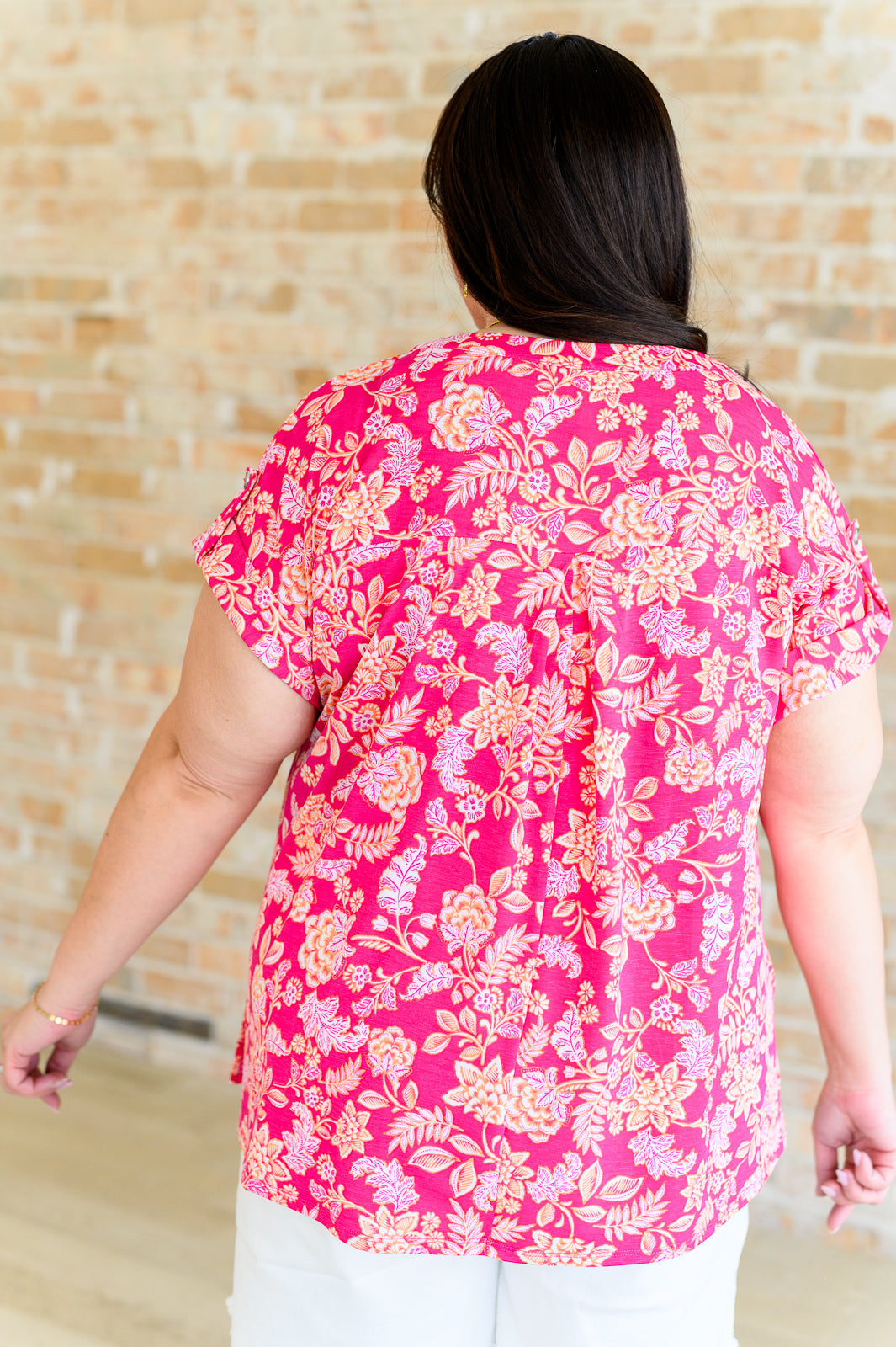 Lizzy Cap Sleeve Top in Pink and Peach Floral Tops Ave Shops   