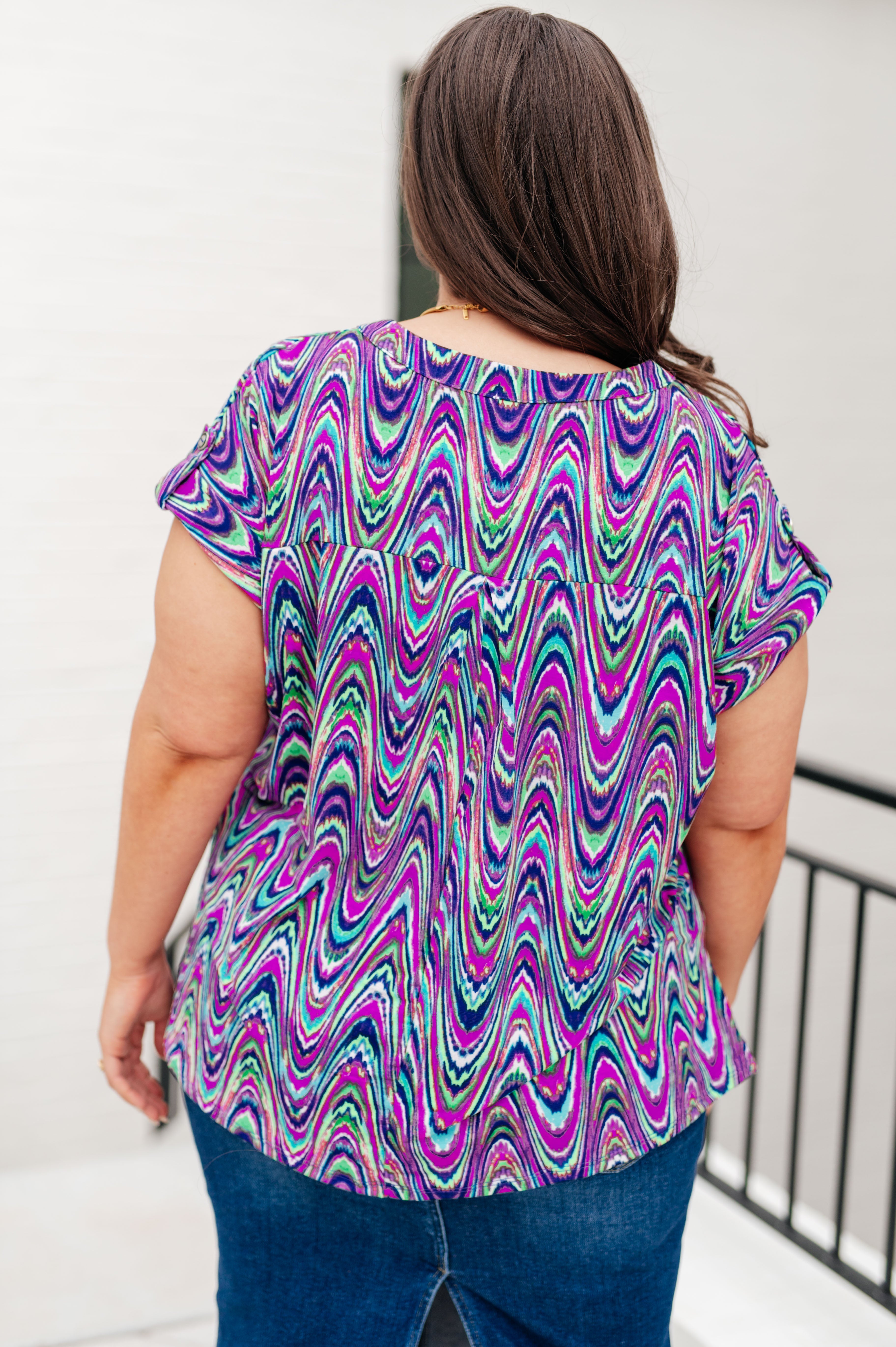 Lizzy Cap Sleeve Top in Purple Multi Marble Tops Ave Shops   