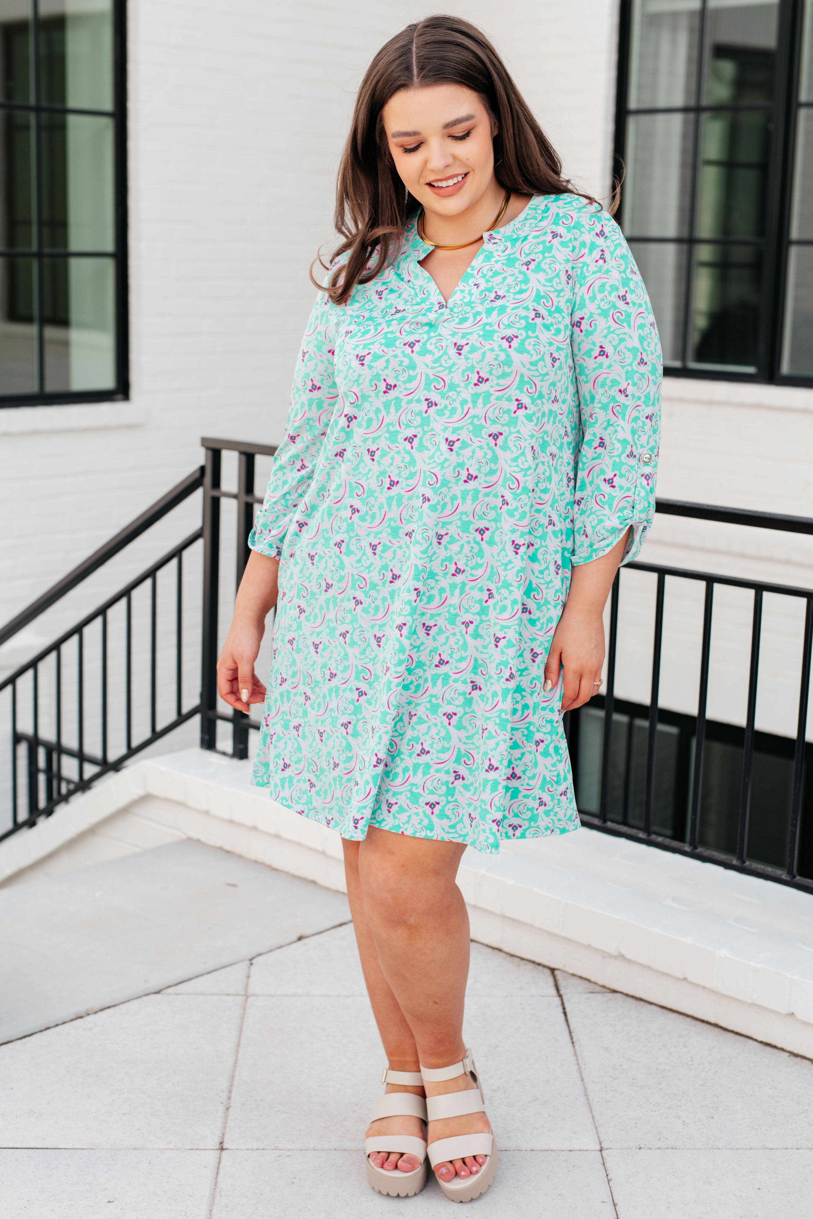 Lizzy Dress in Mint and Magenta Dresses Ave Shops   