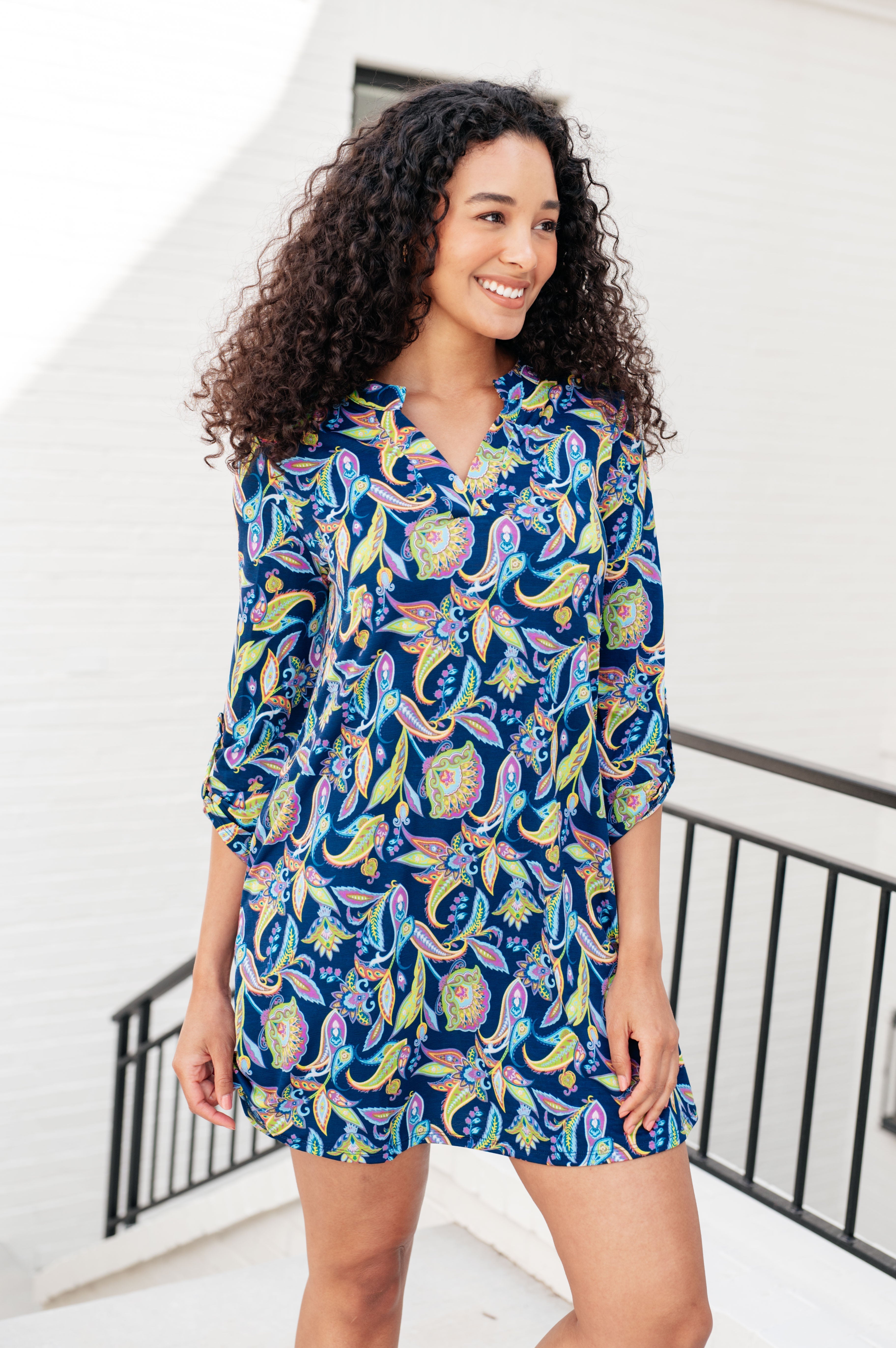 Lizzy Dress in Navy and Bright Paisley Floral Dresses Ave Shops   