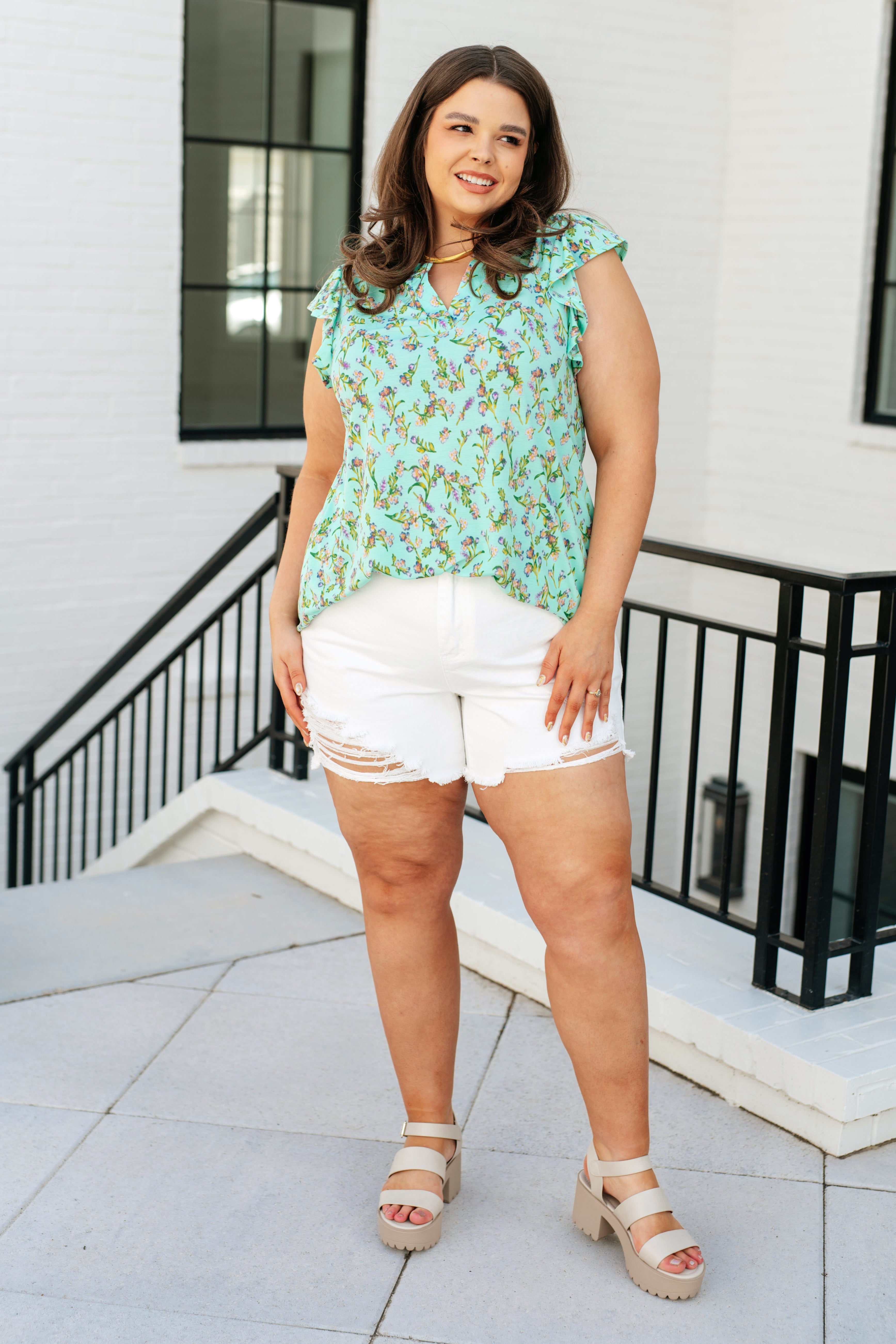 Lizzy Flutter Sleeve Top in Emerald English Rose Tops Ave Shops   