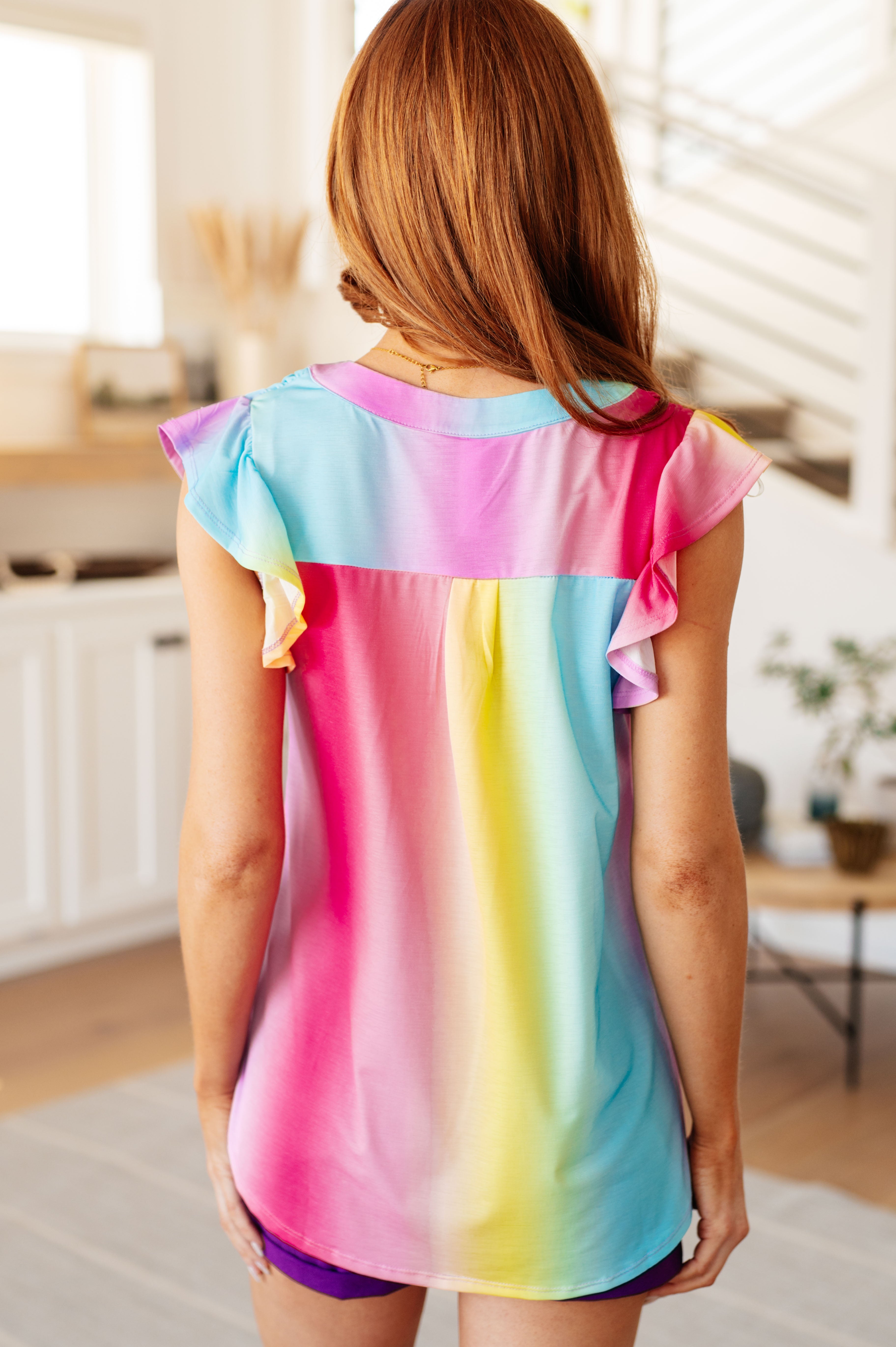 Lizzy Flutter Sleeve Top in Ombre Rainbow Tops Ave Shops   