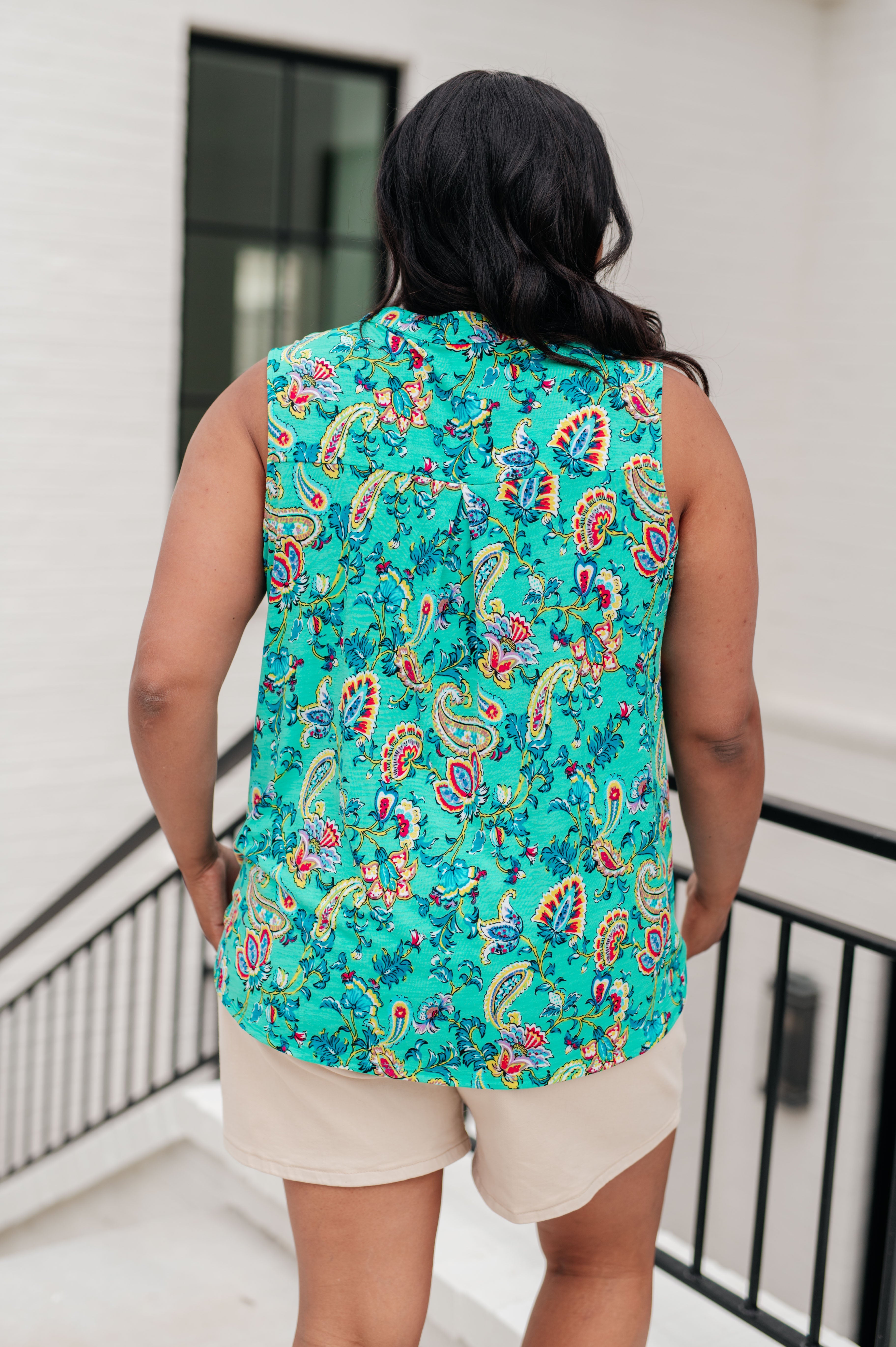 Lizzy Tank Top in Emerald and Aqua Multi Floral Tops Ave Shops   