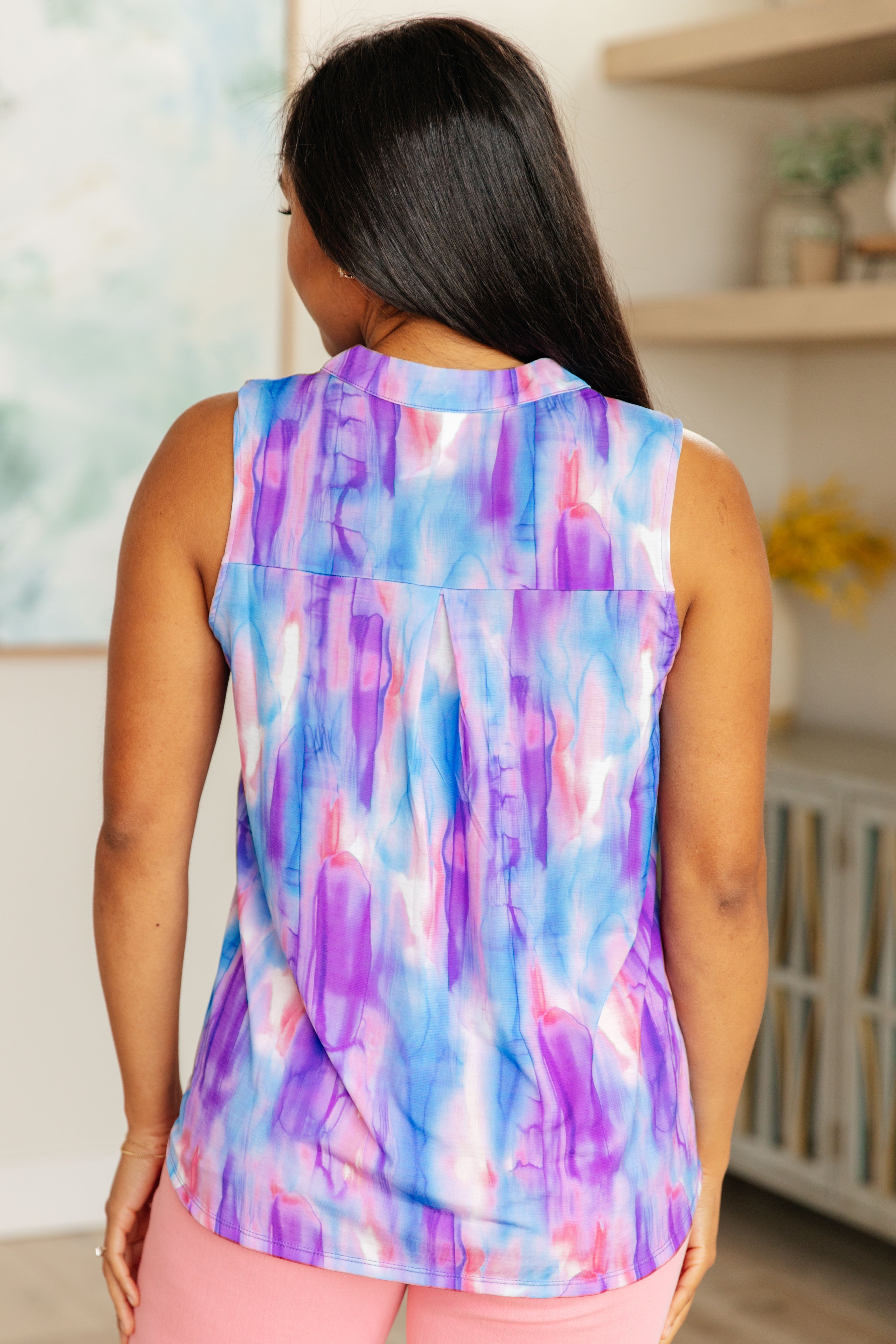Lizzy Tank Top in Lavender and Blue Watercolor Tops Ave Shops   
