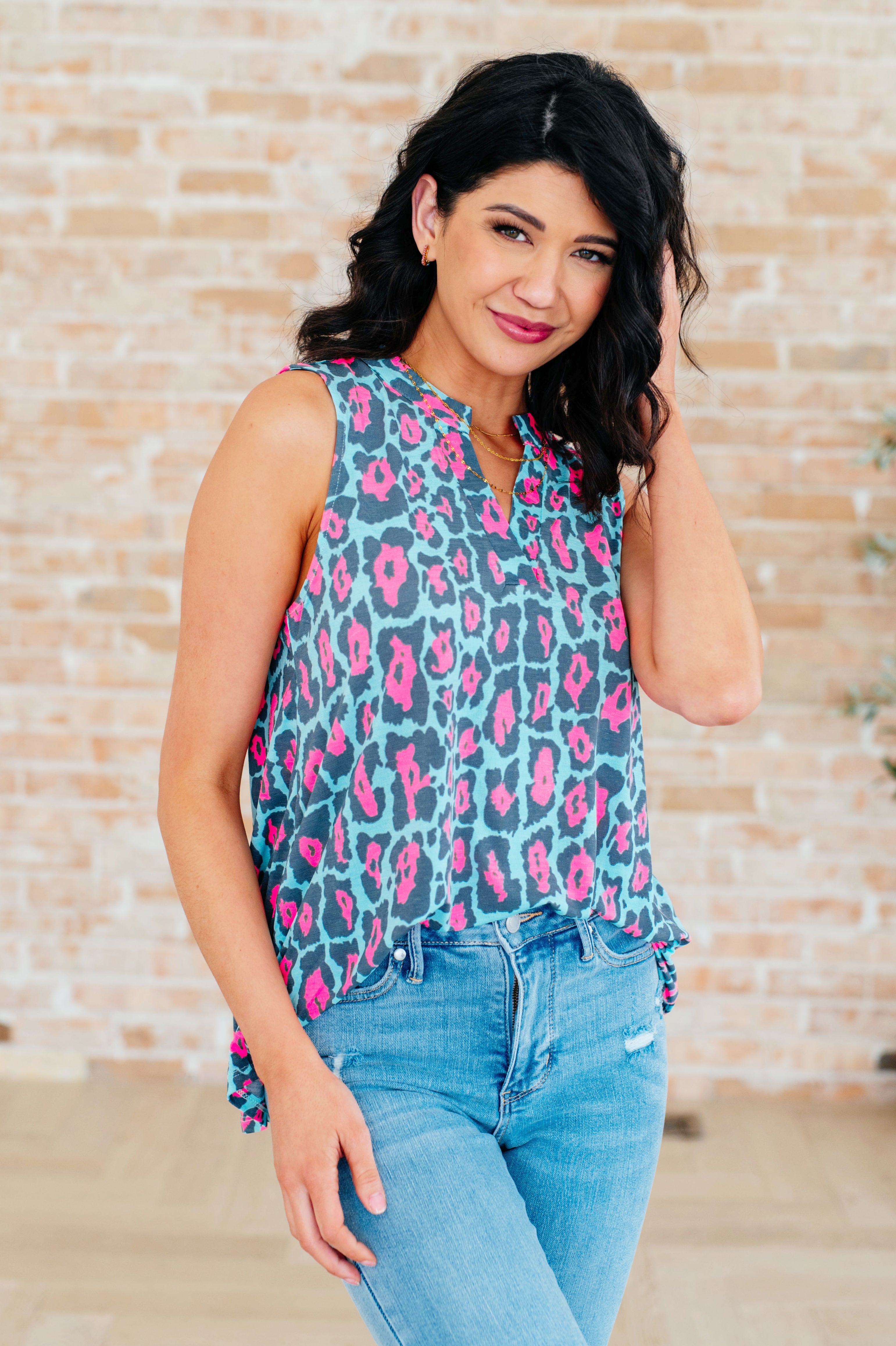 Lizzy Tank Top in Mint and Pink Leopard Tops Ave Shops   