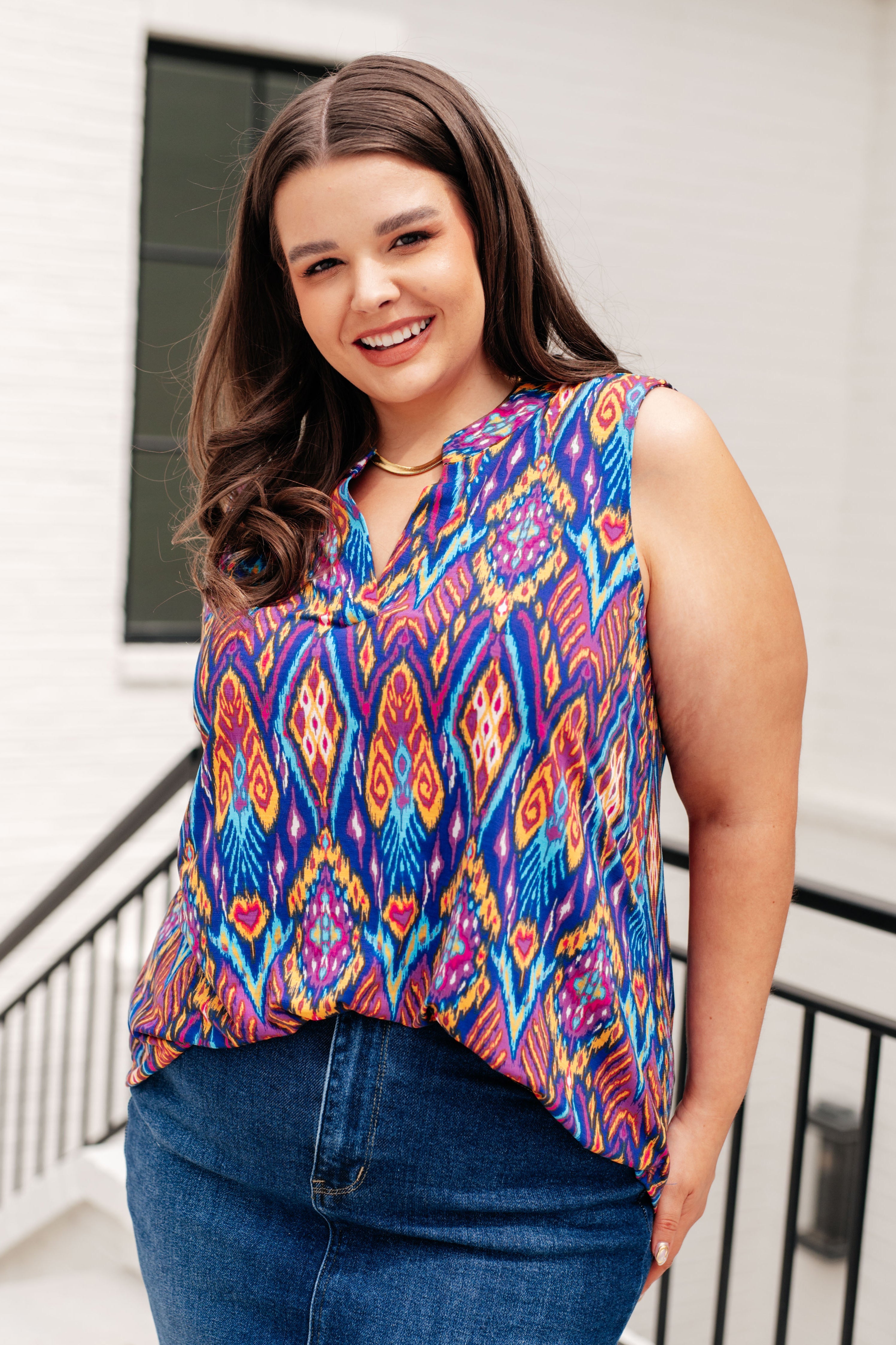 Lizzy Tank Top in Royal and Purple Deco Tops Ave Shops   