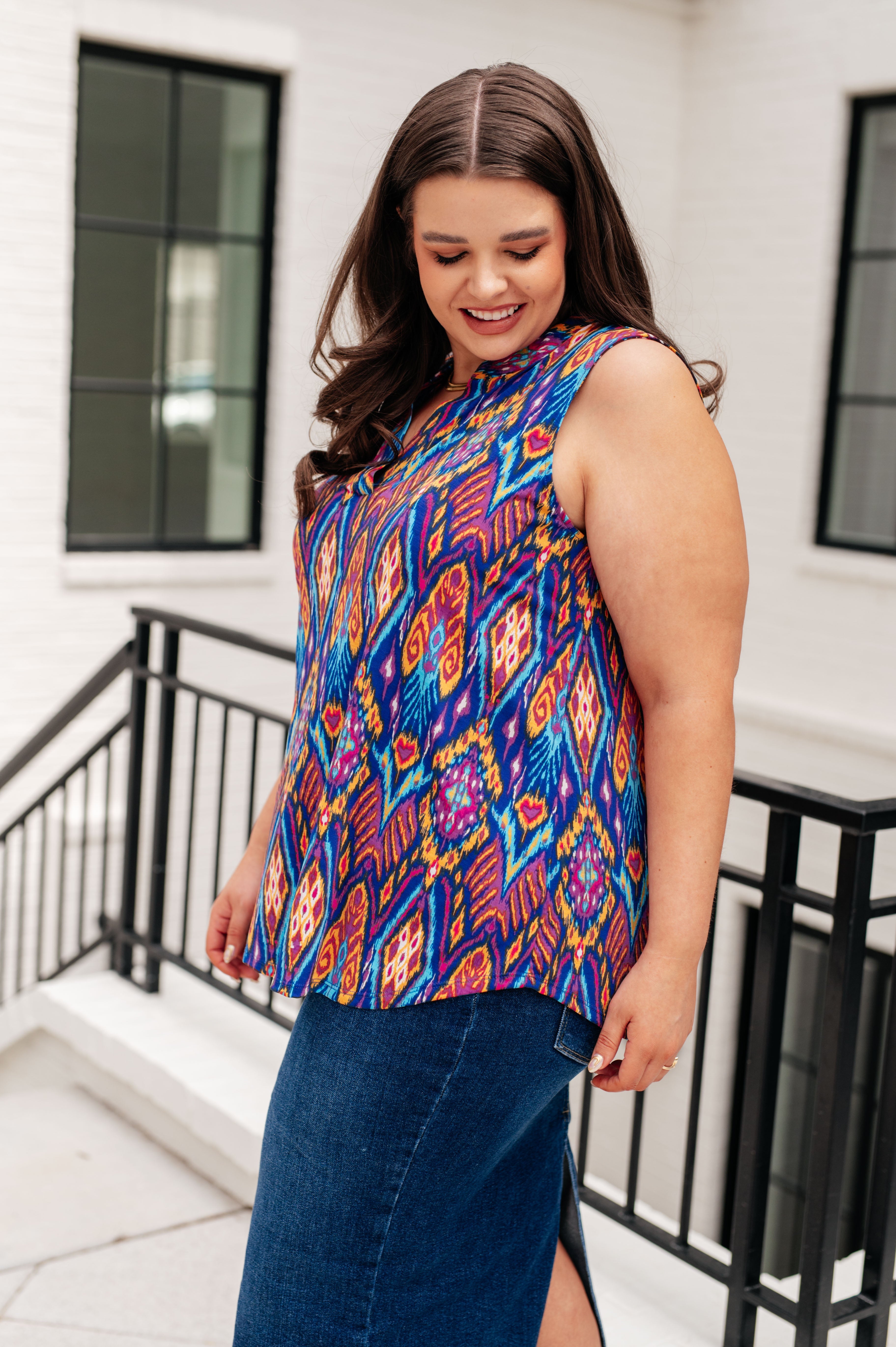 Lizzy Tank Top in Royal and Purple Deco Tops Ave Shops   