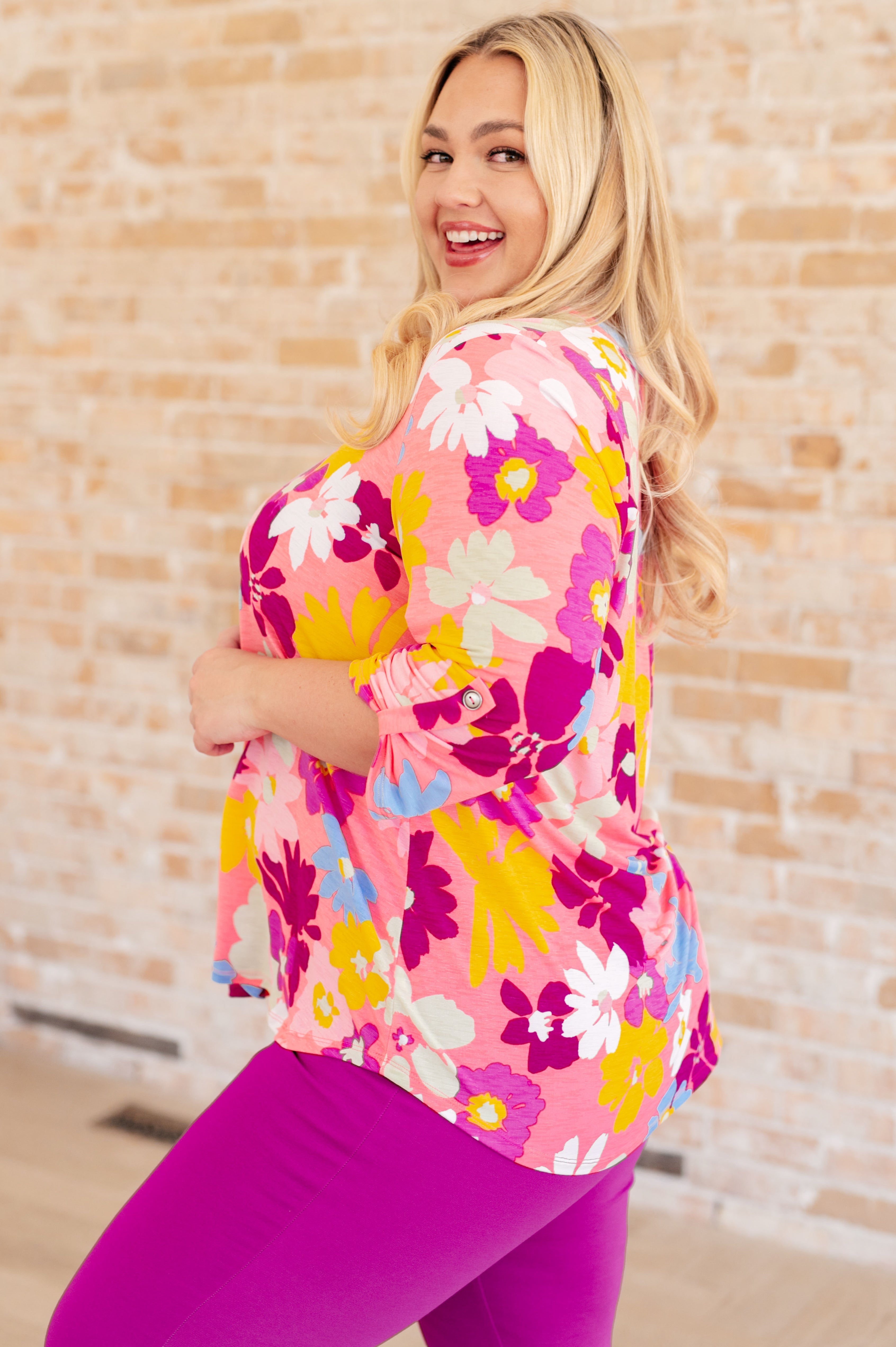 Lizzy Top in Coral and Magenta Painted Floral Tops Ave Shops   