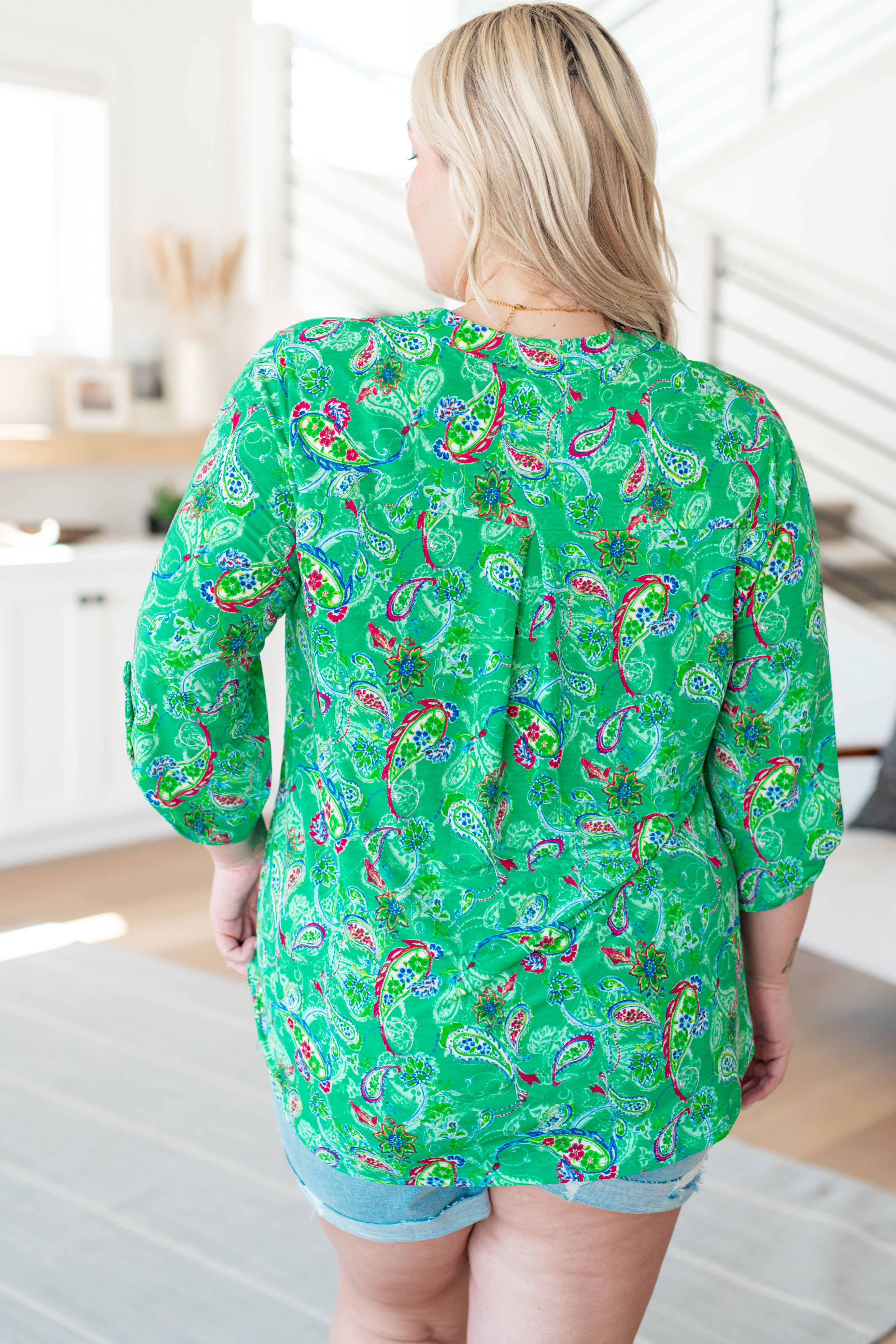 Lizzy Top in Emerald and Magenta Paisley Tops Ave Shops   