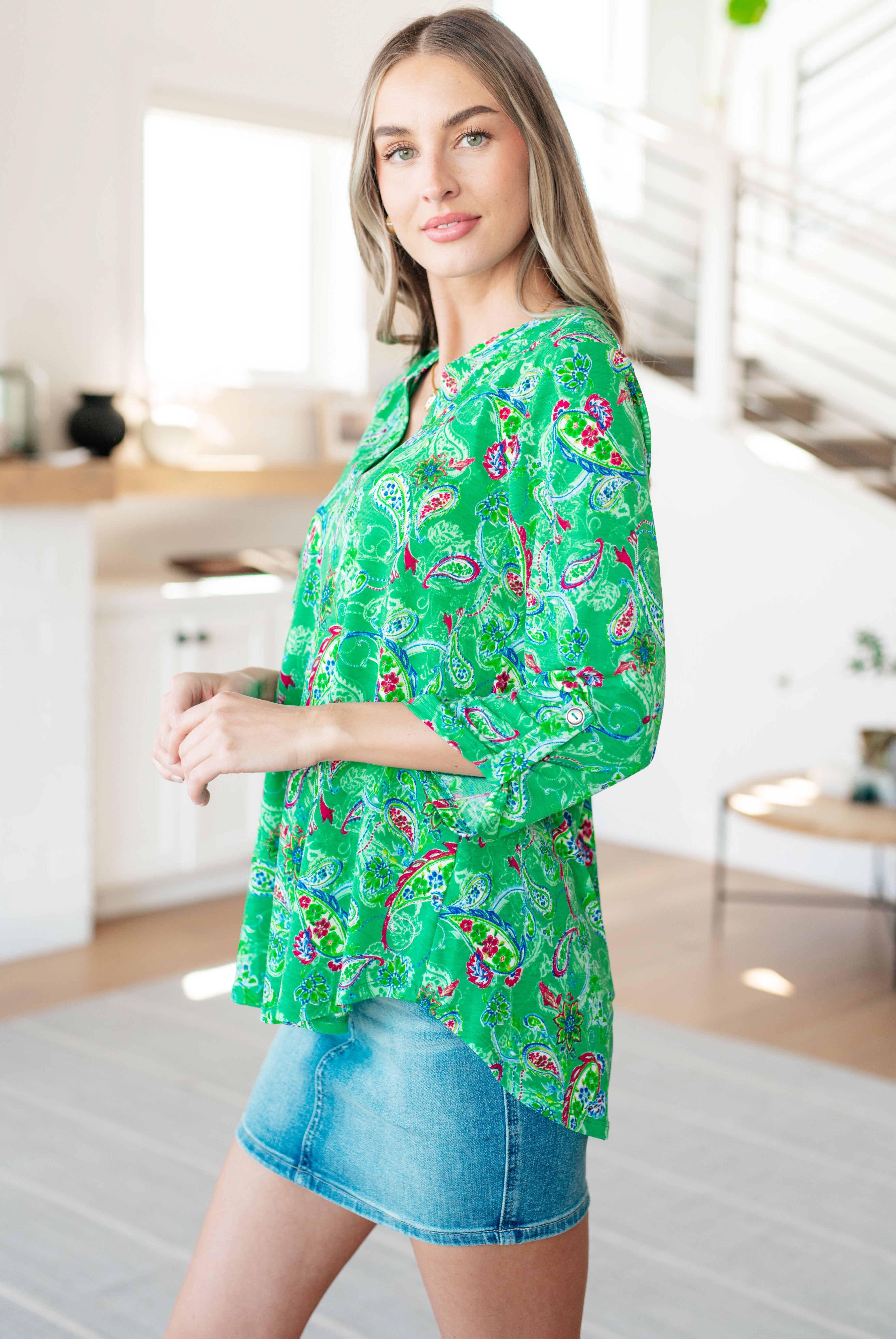 Lizzy Top in Emerald and Magenta Paisley Tops Ave Shops   