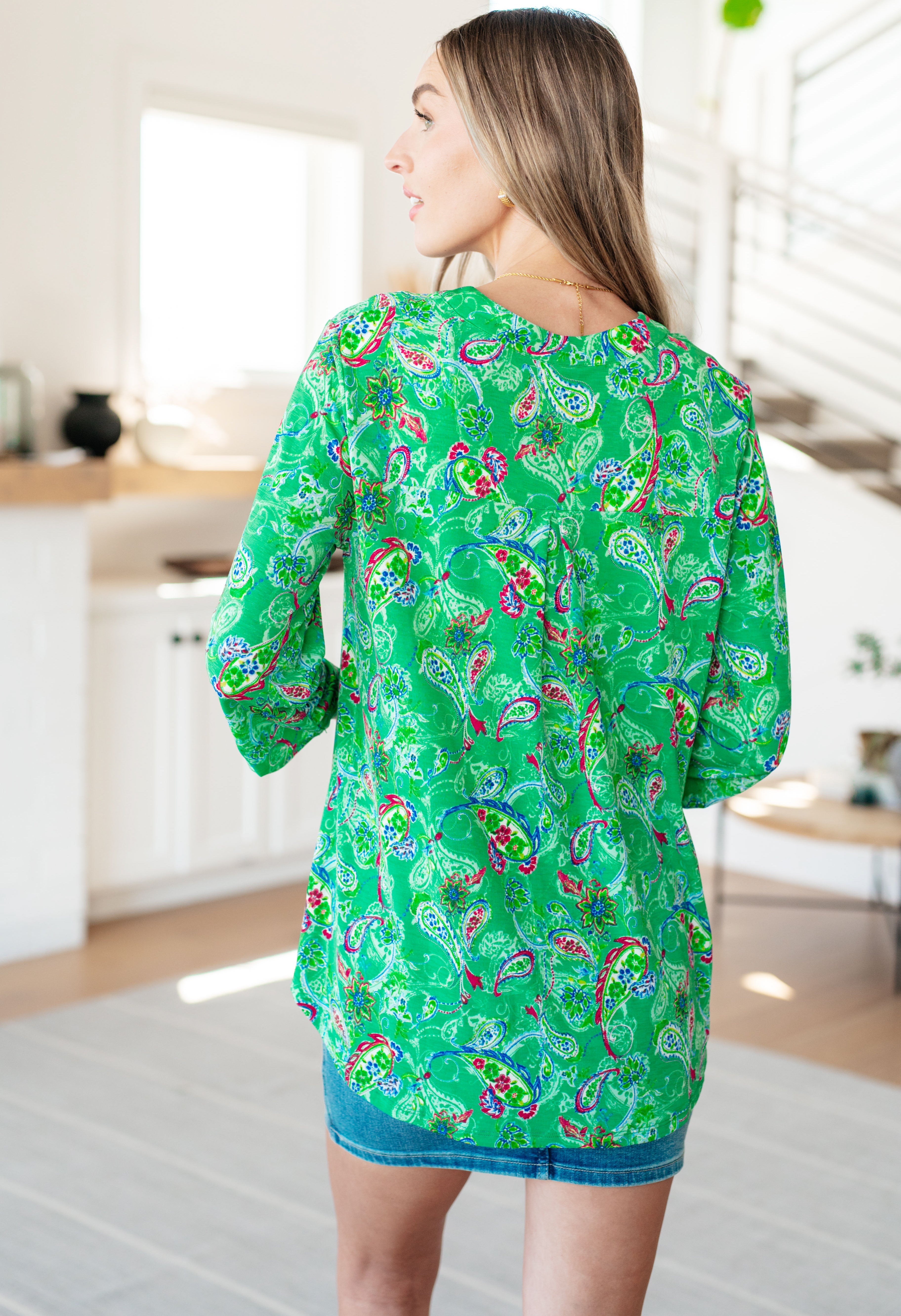 Lizzy Top in Emerald and Magenta Paisley Tops Ave Shops   