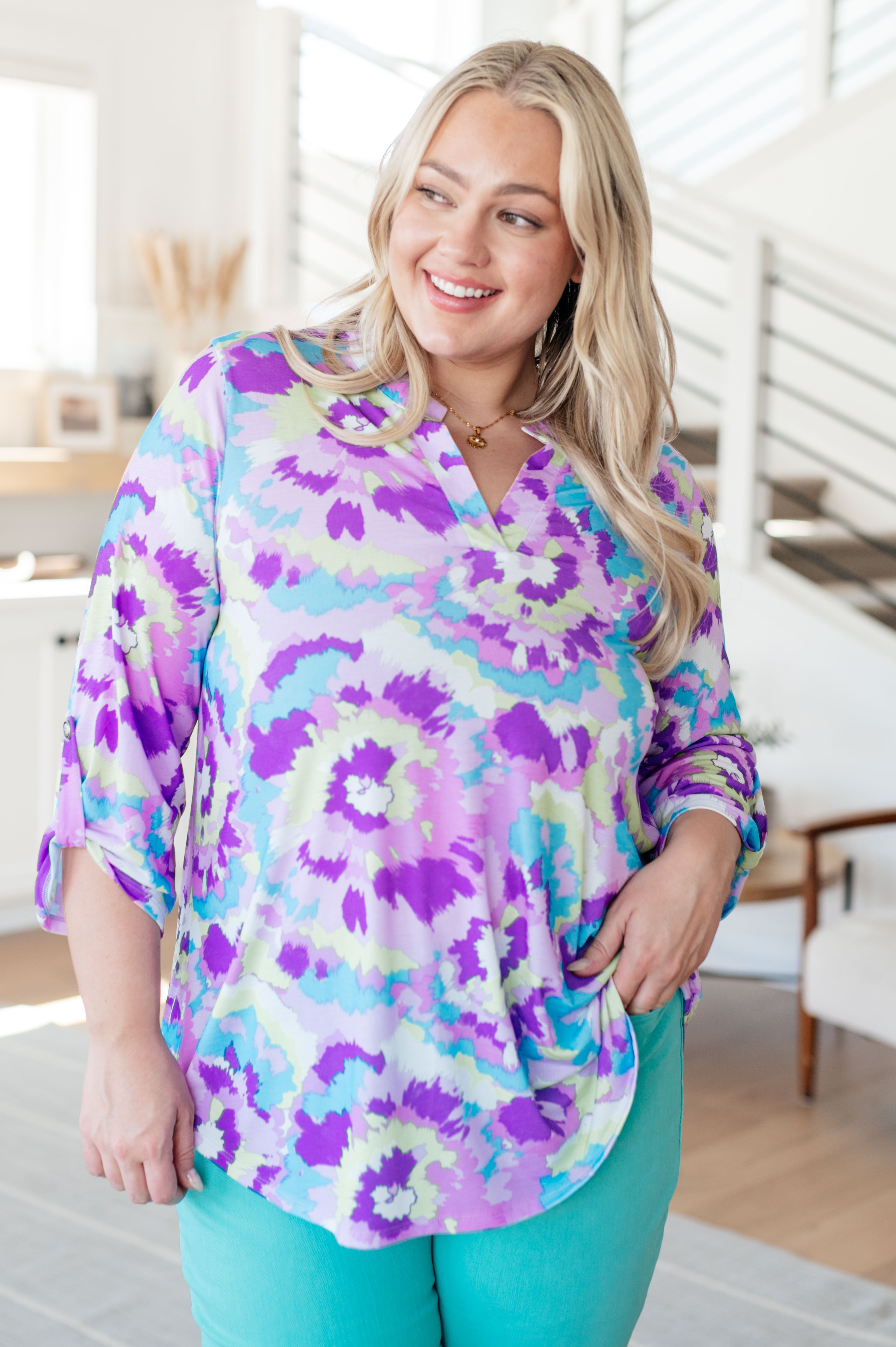 Lizzy Top in Lavender and Purple Brush Strokes Tops Ave Shops   