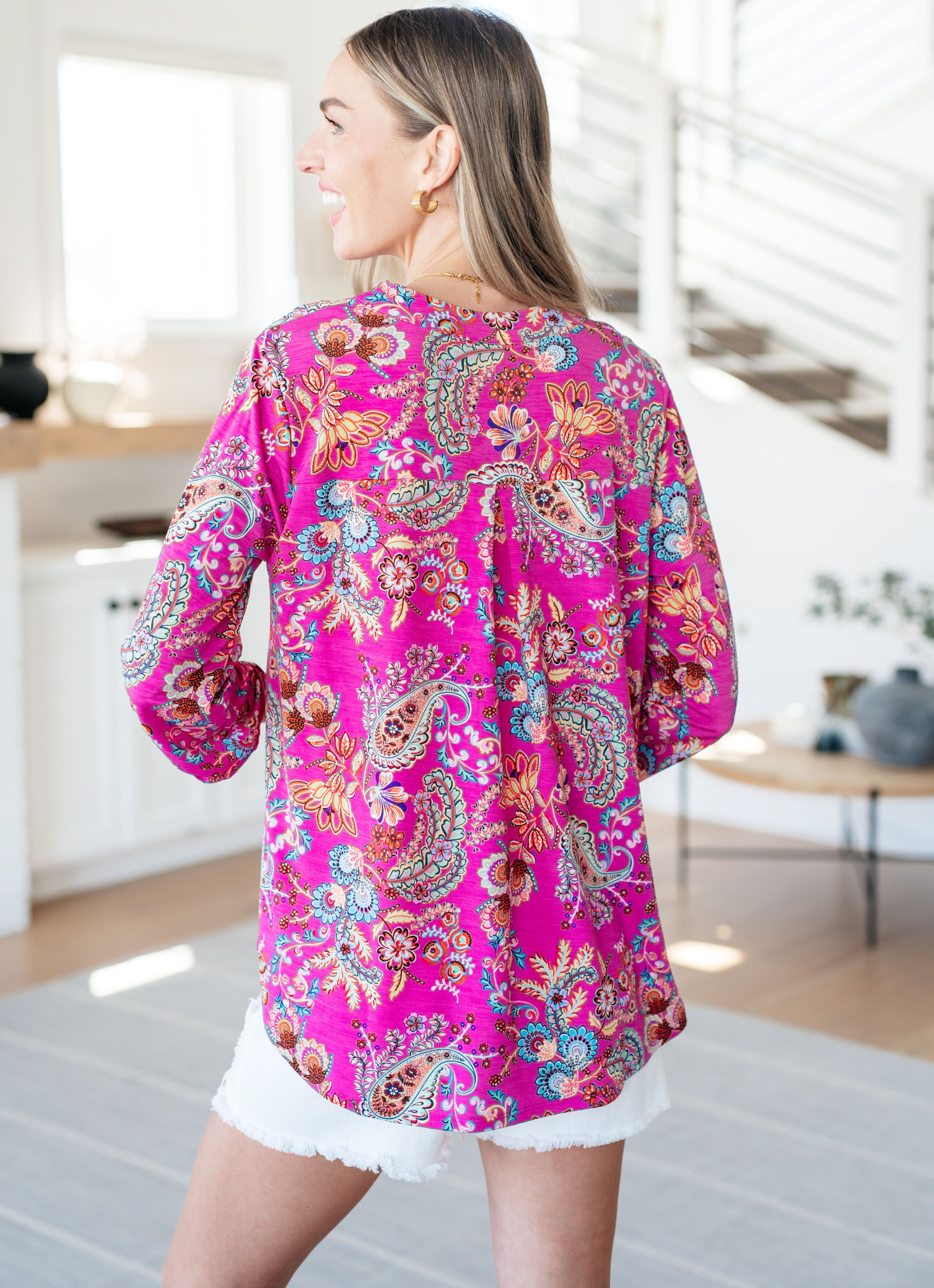 Lizzy Top in Magenta Floral Paisley Tops Ave Shops   