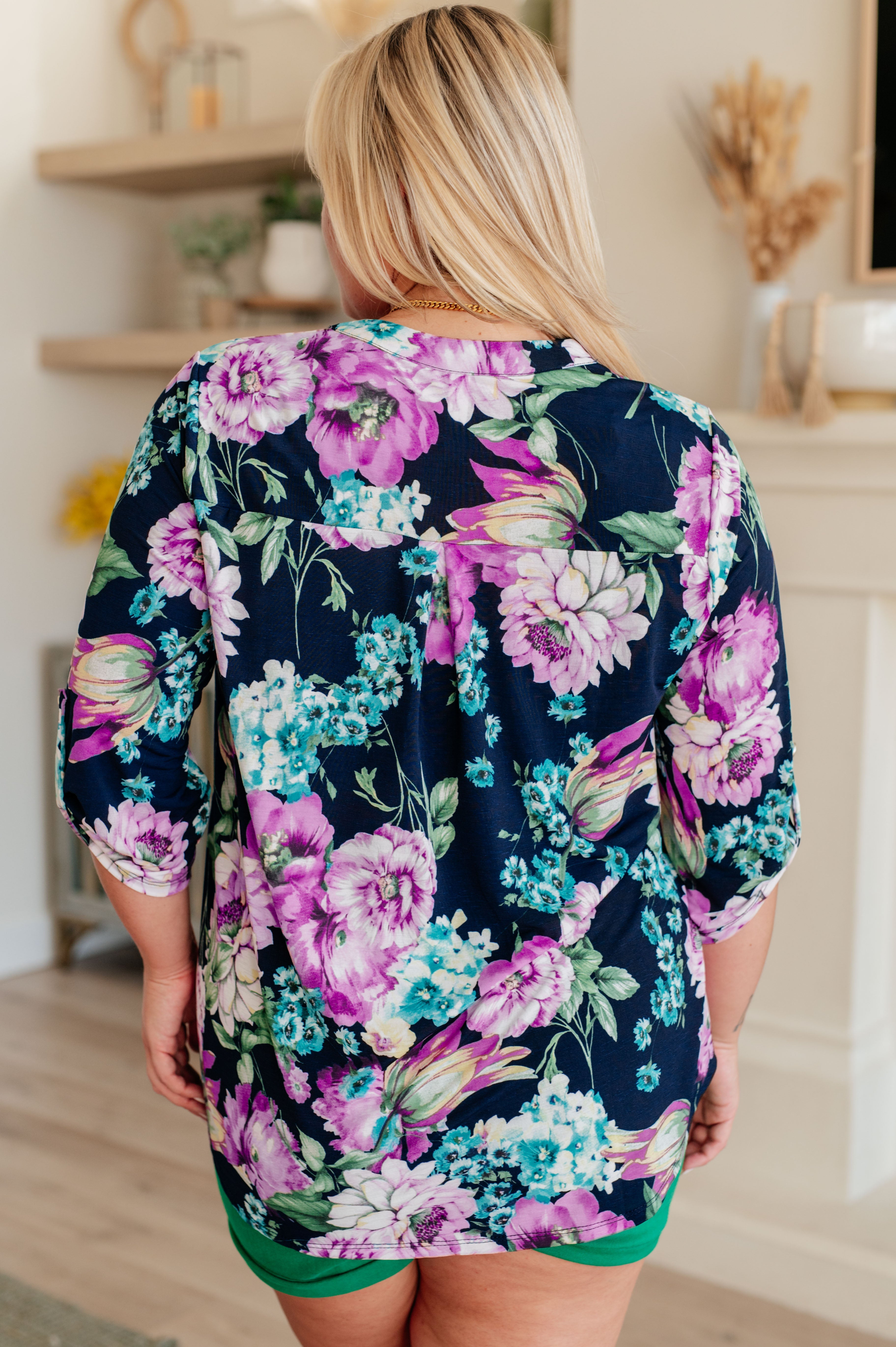 Lizzy Top in Navy and Purple Floral Tops Ave Shops   