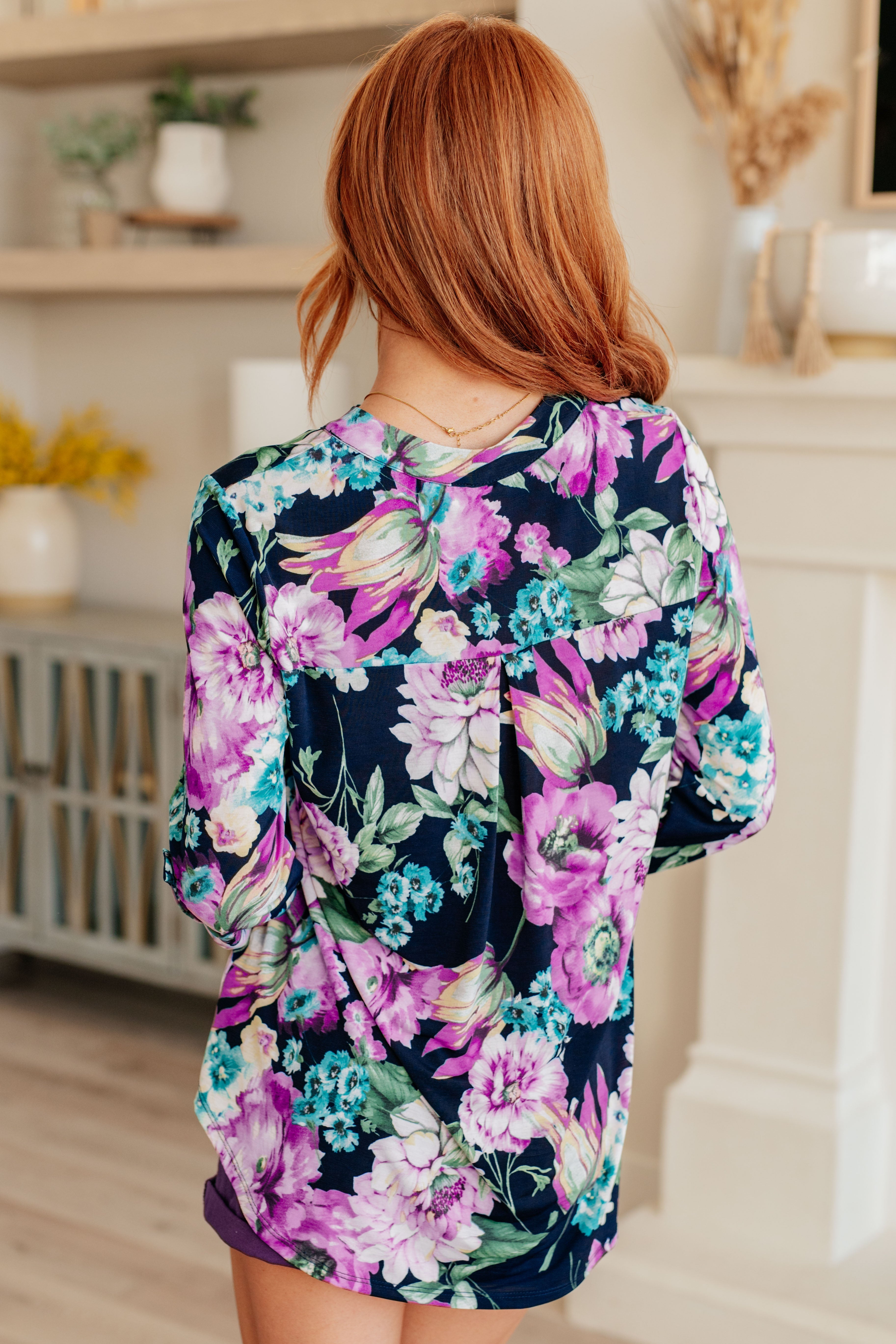 Lizzy Top in Navy and Purple Floral Tops Ave Shops   