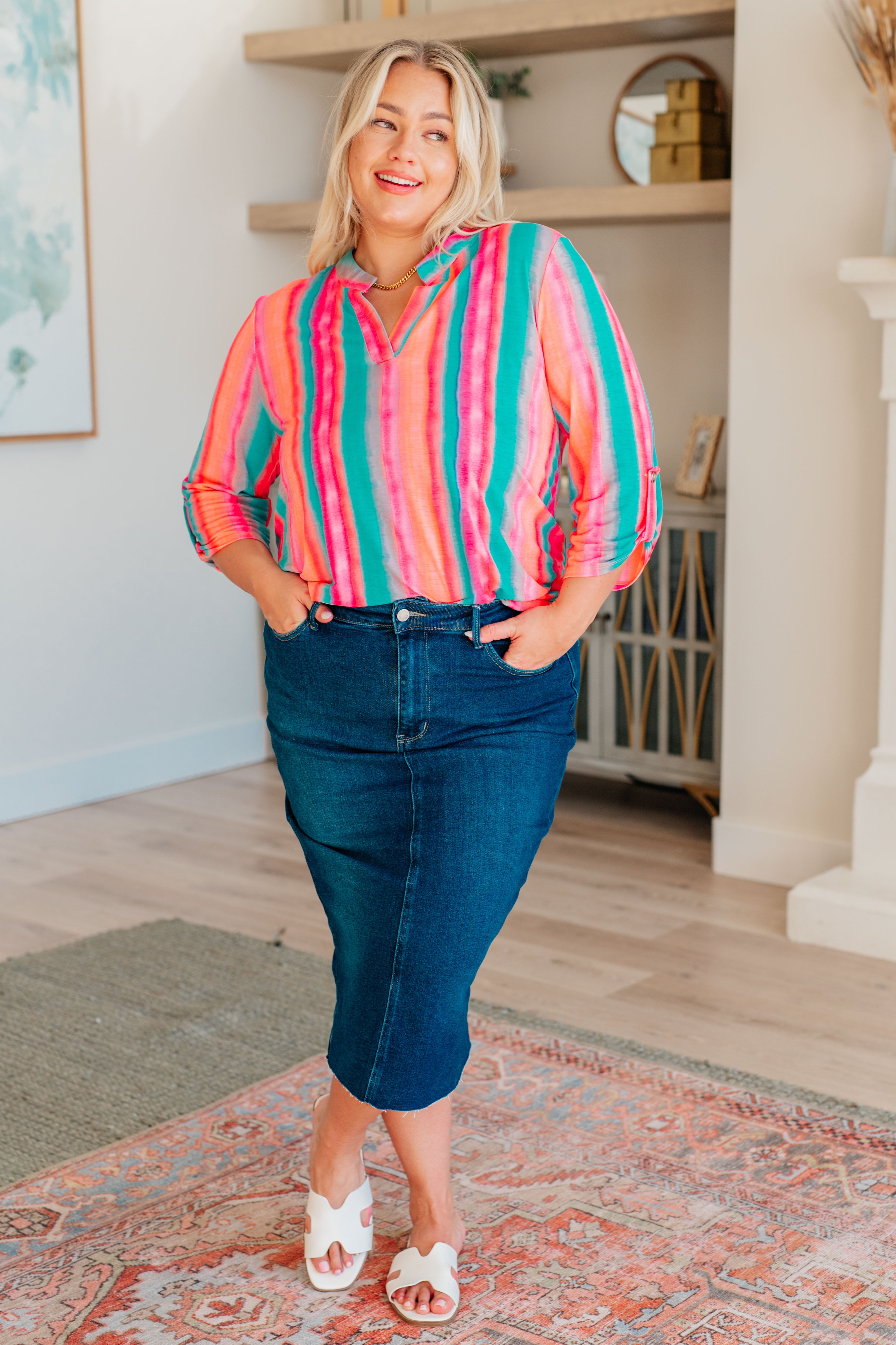 Lizzy Top in Ombre Mint Stripe Tops Ave Shops   