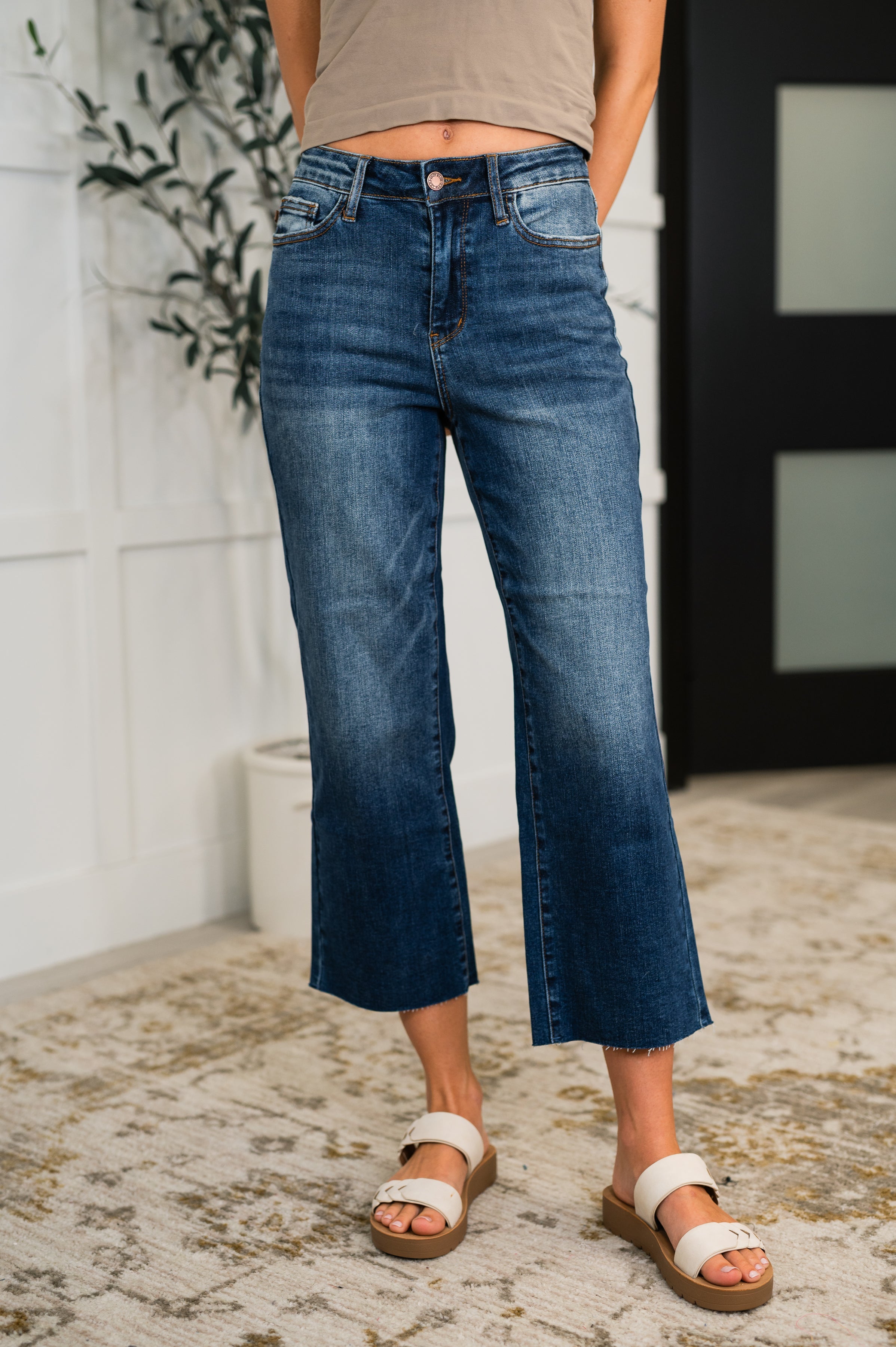 Judy Blue Maisie High Waist Back Pocket Embroidery Crop Wide