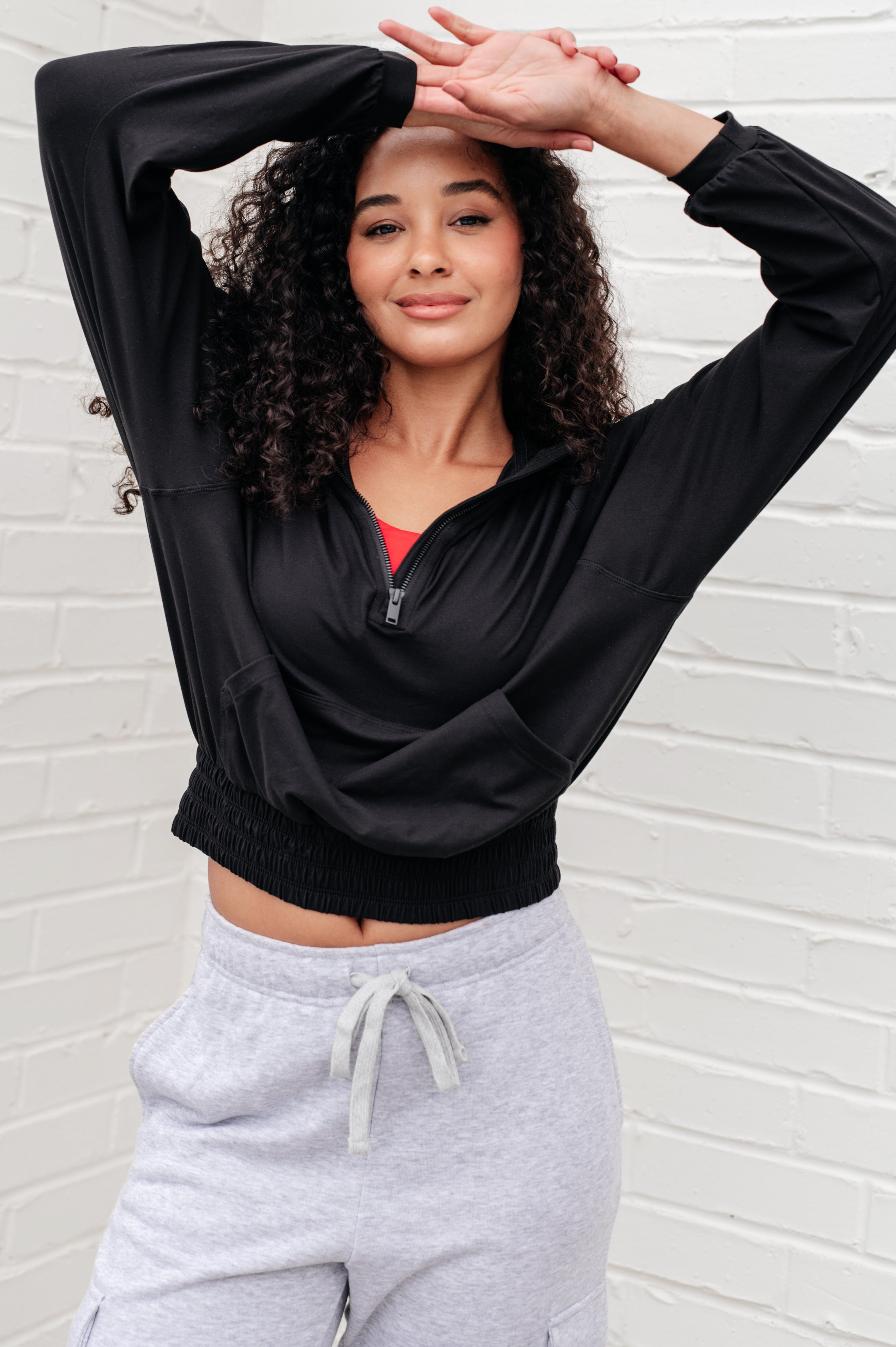 Morning Run Half Zip Hoodie in Black Athleisure Ave Shops   