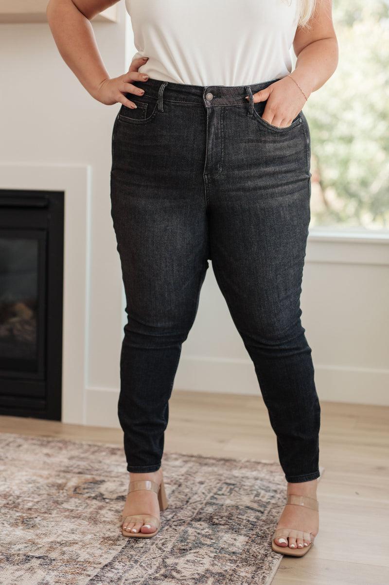 Octavia High Rise Control Top Skinny Jeans in Washed Black - Judy Blue Womens Ave Shops   