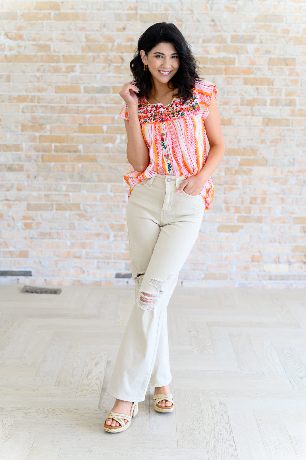 Orange Blossoms Flutter Sleeve Blouse Tops Ave Shops   