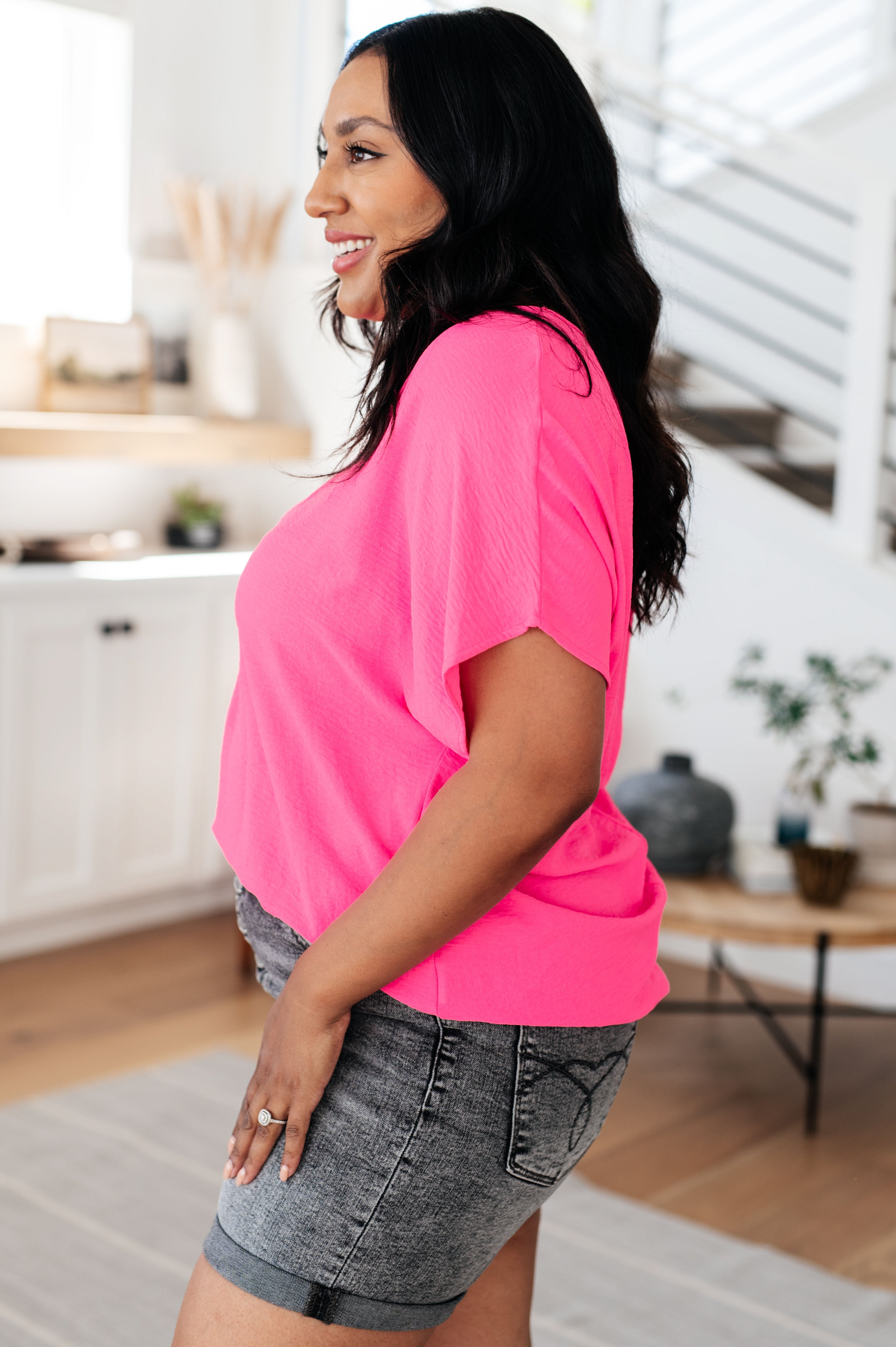 Passionately Pink V Neck Blouse Tops Ave Shops   