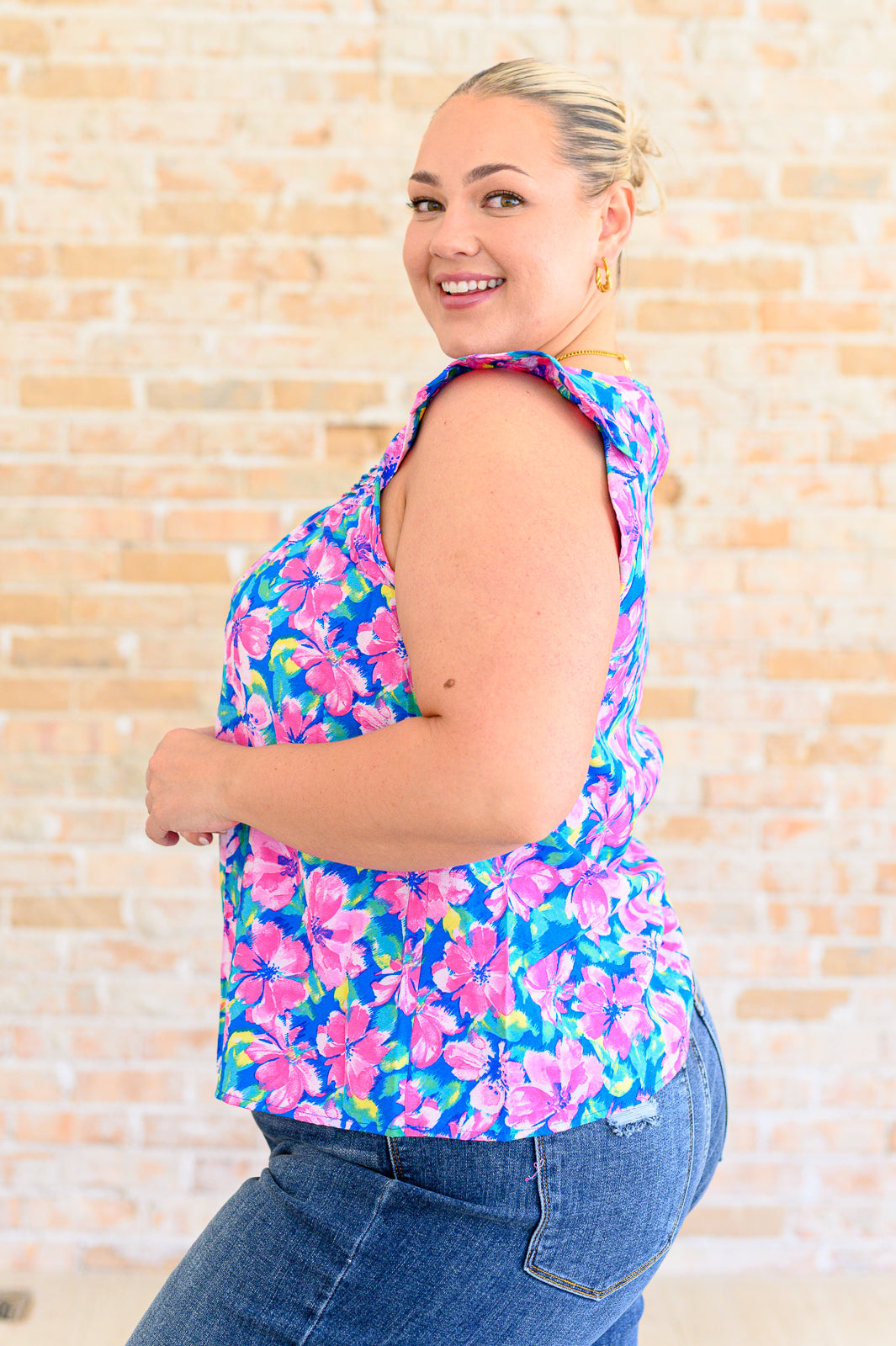 Petals on the Moon Flutter Sleeve Blouse in Royal Pink Tops Ave Shops   