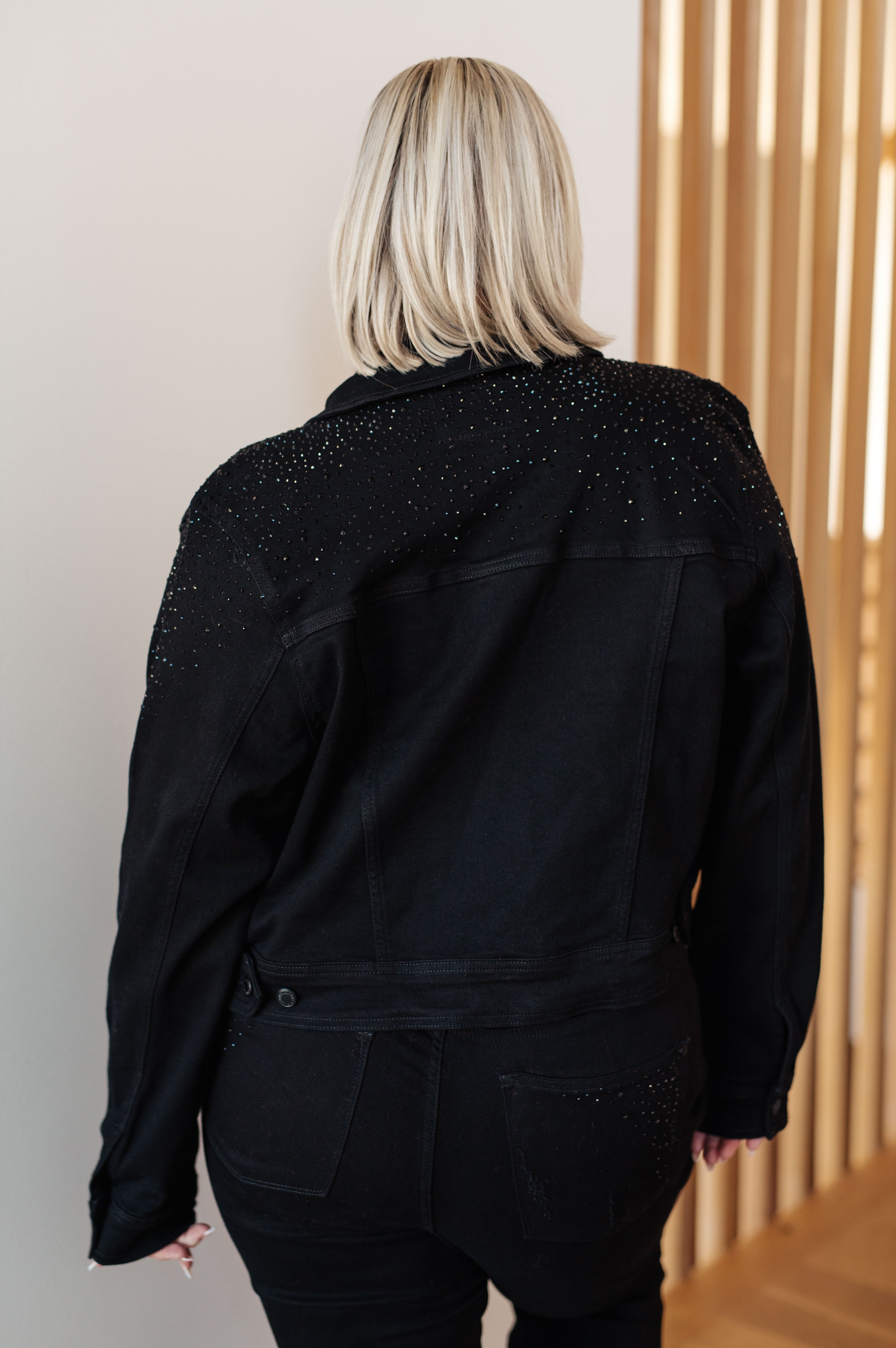 Reese Rhinestone Denim Jacket in Black Womens Ave Shops   