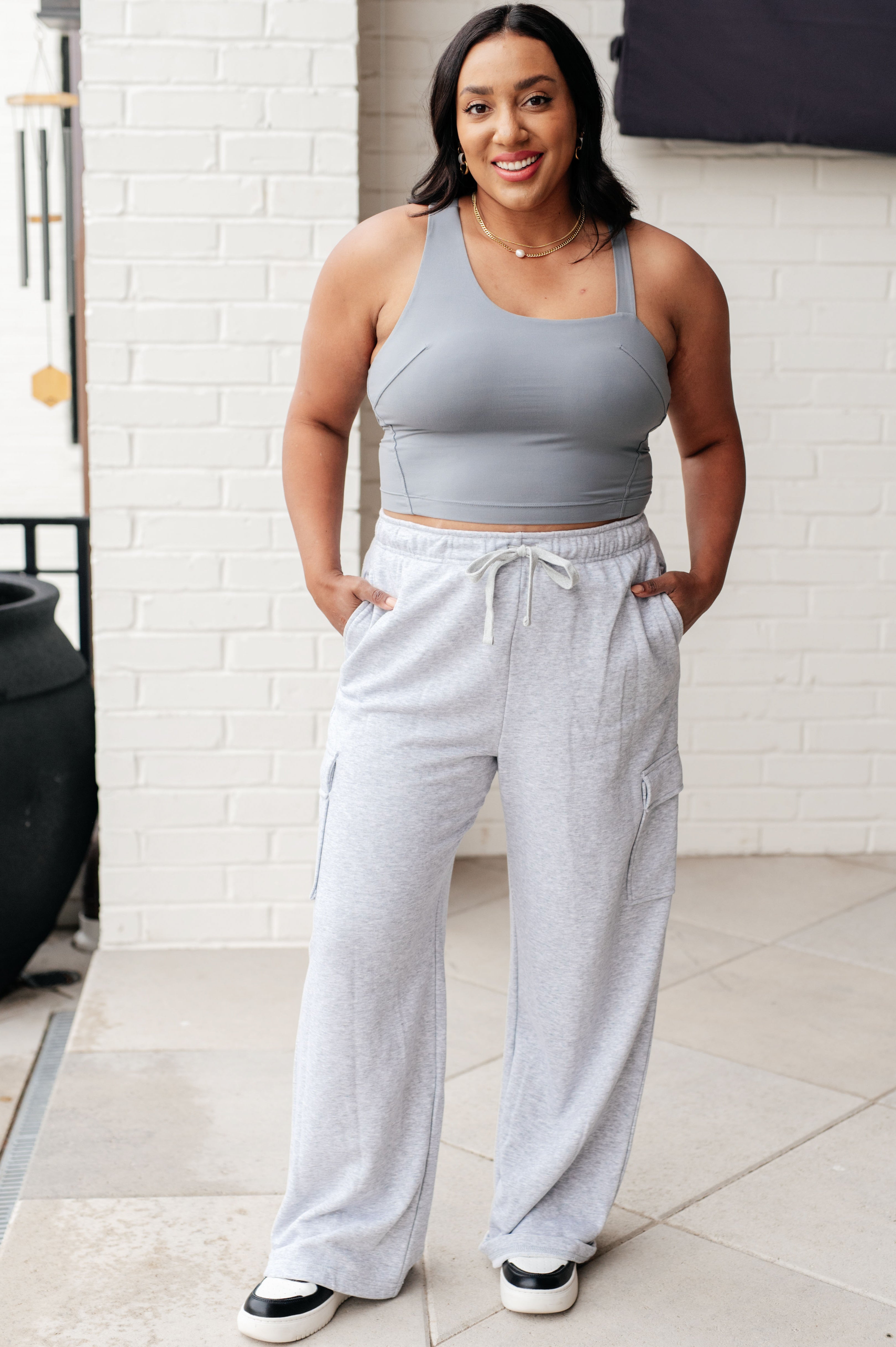 Doing it For Me Asymmetrical Tank in Rhino Grey Athleisure Ave Shops   