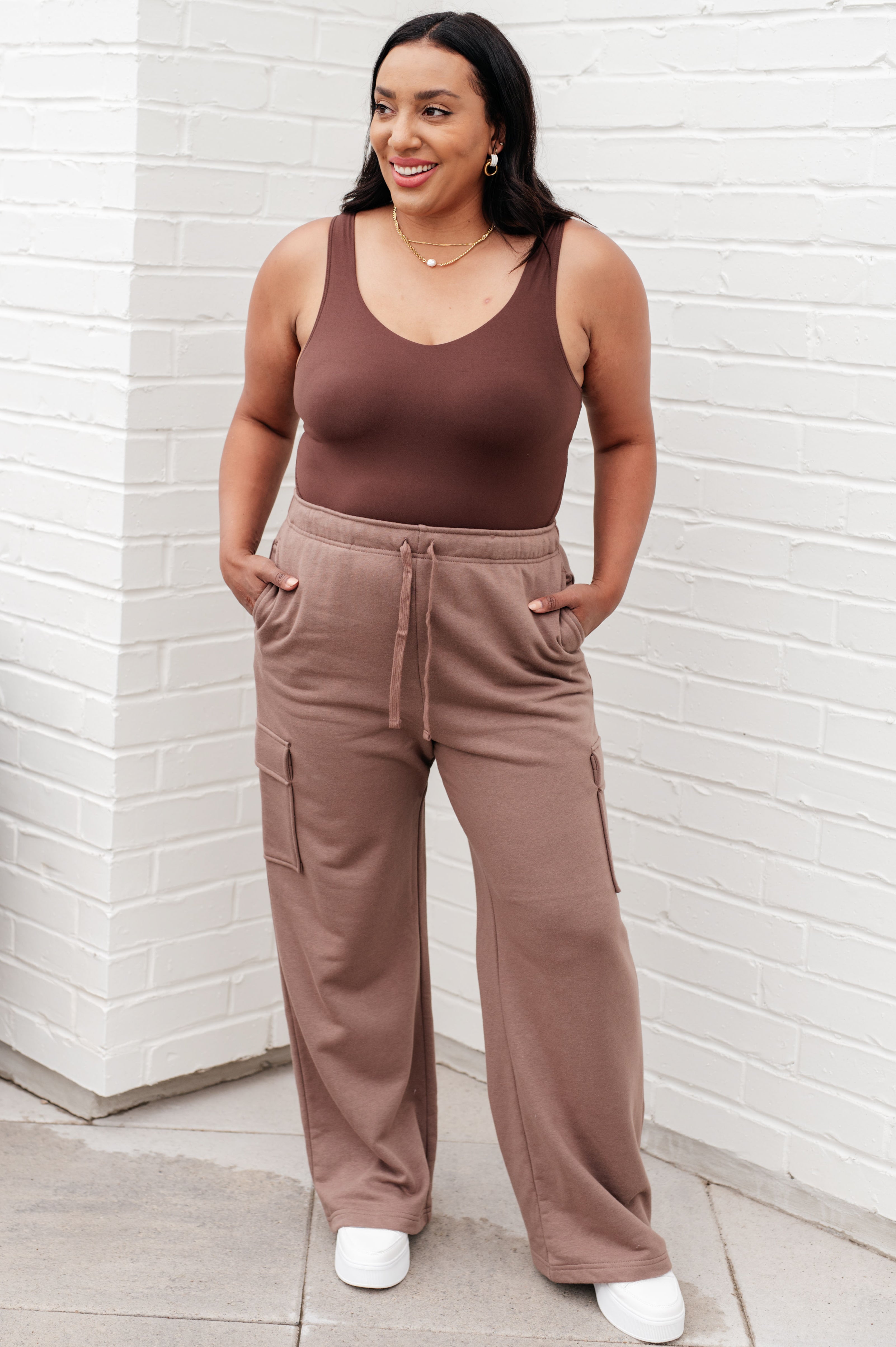 Run, Don't Walk Cargo Sweatpants in Smokey Brown Athleisure Ave Shops   