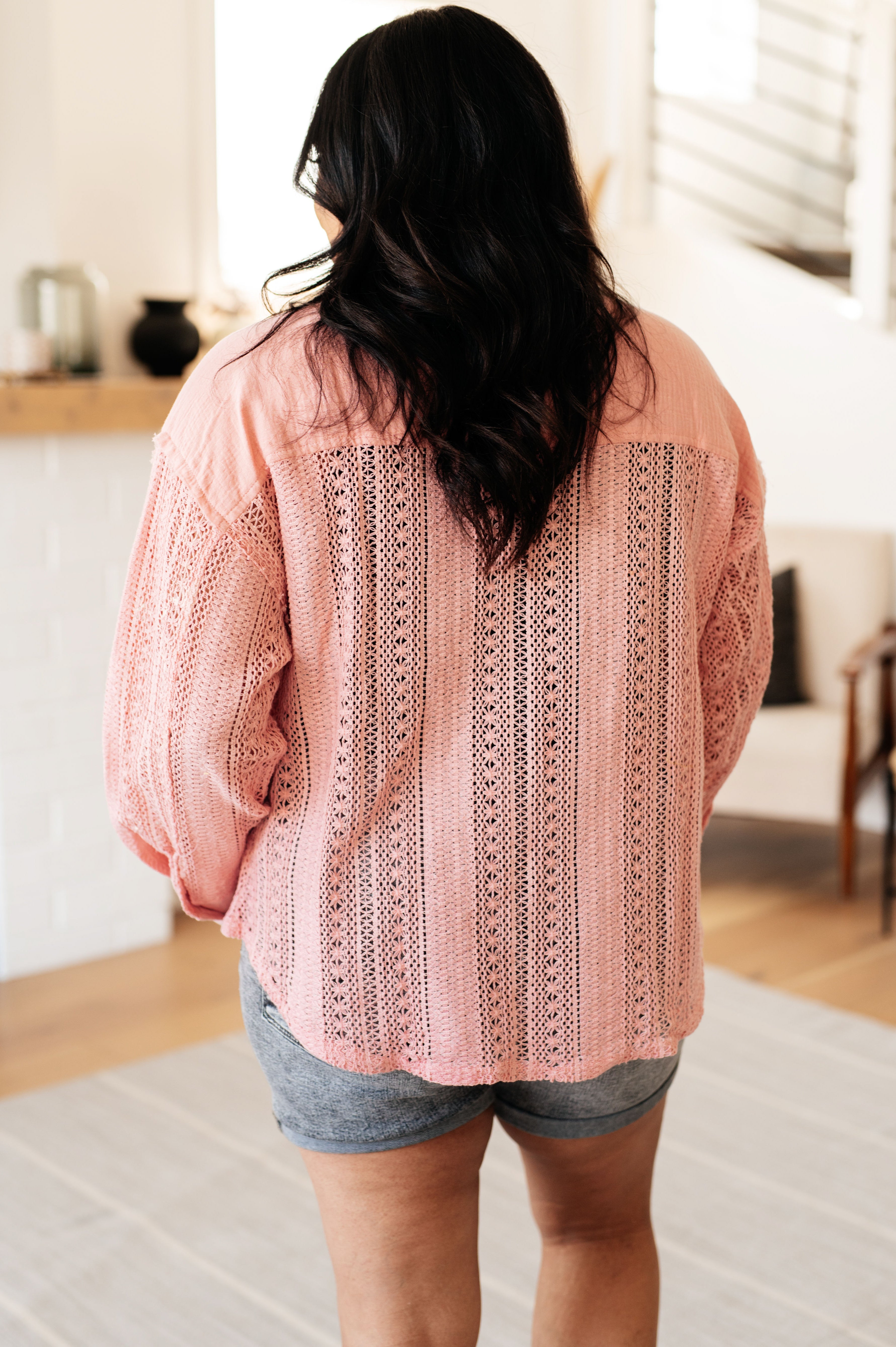 Sweeter Than Nectar Lace Button Down in Rose Tops Ave Shops   